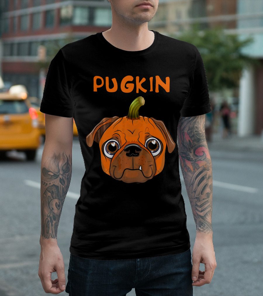 Pugkin Pug Pumpkin Funny Face T-Shirt