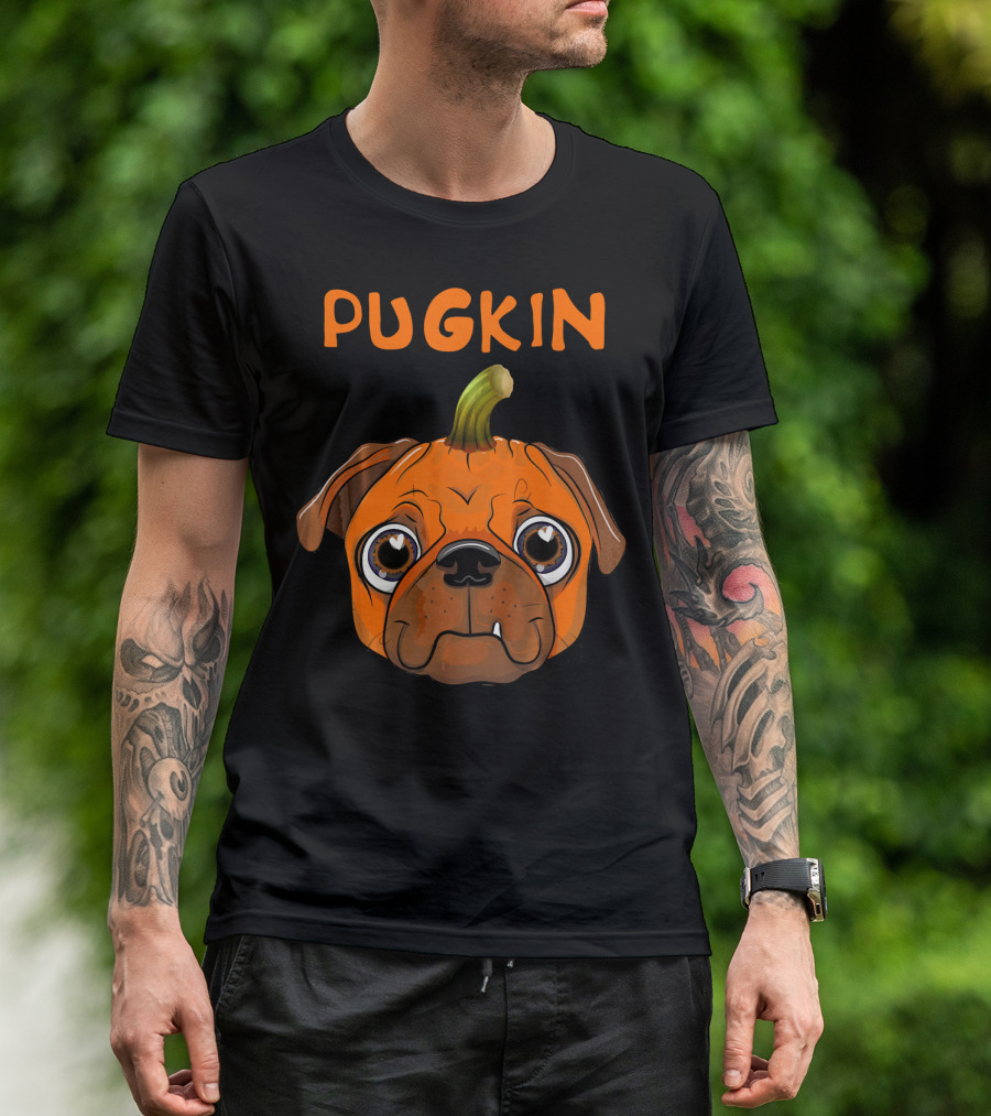 Pugkin Pug Pumpkin Funny Face T-Shirt