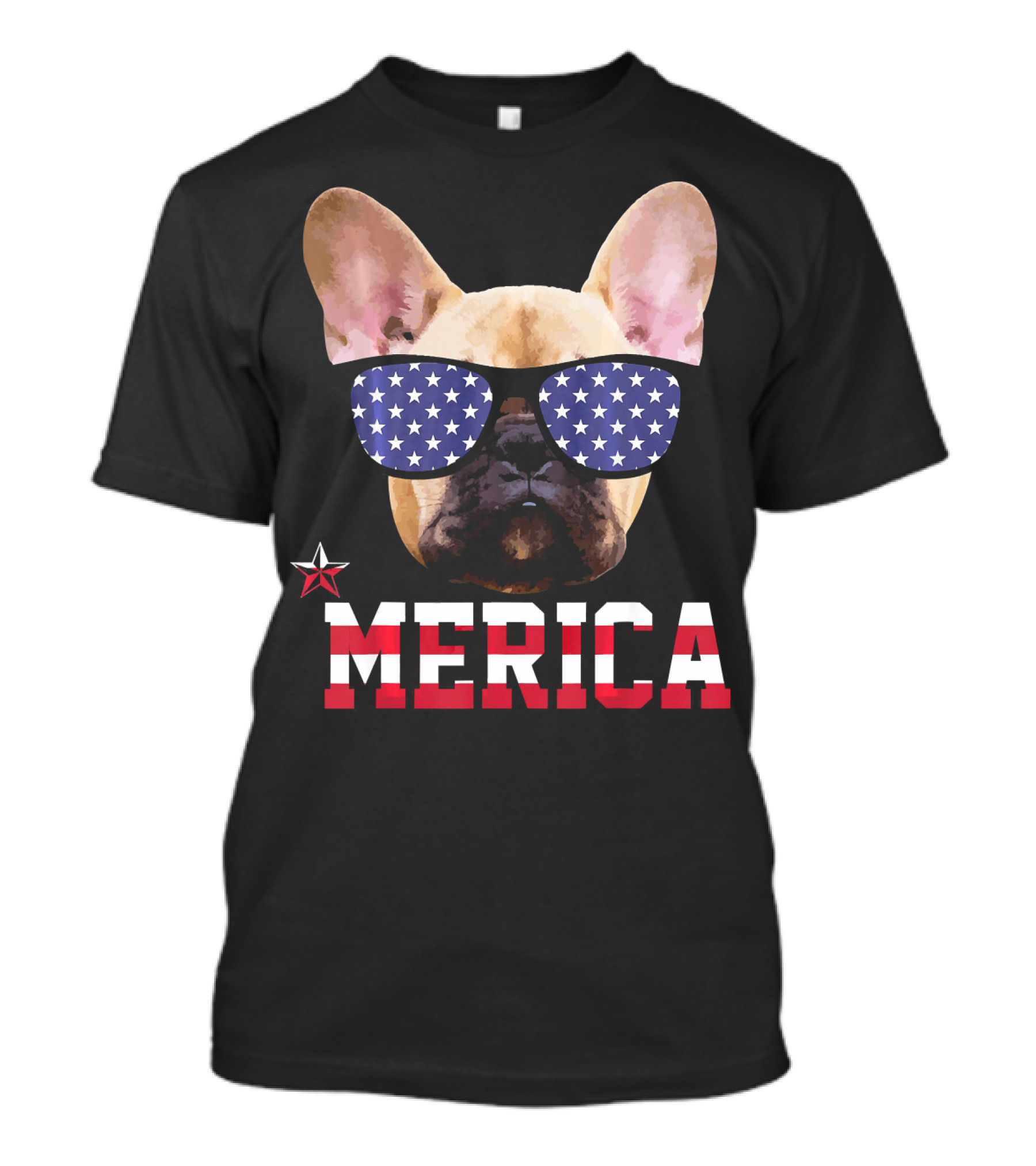 French Bulldog Merica With Patriotic Star Sunglasses T-Shirt