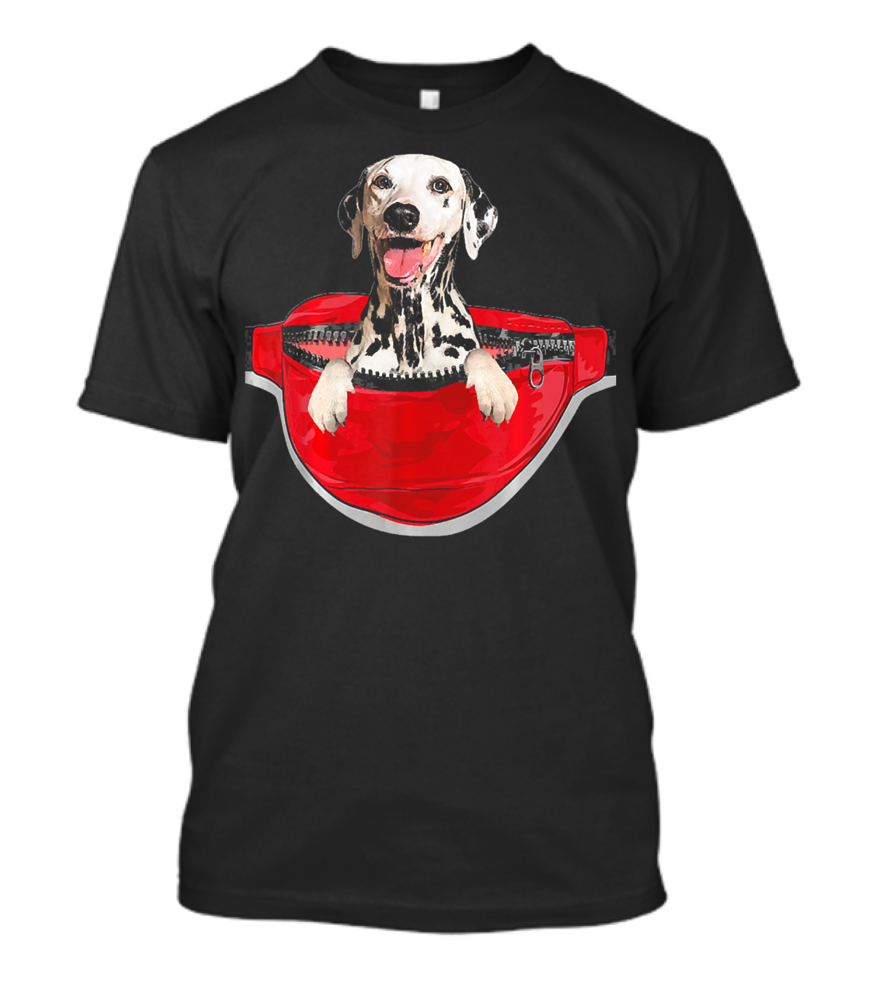 Funny Dalmatian Dog In Red Waist Pack Pocket T-Shirt