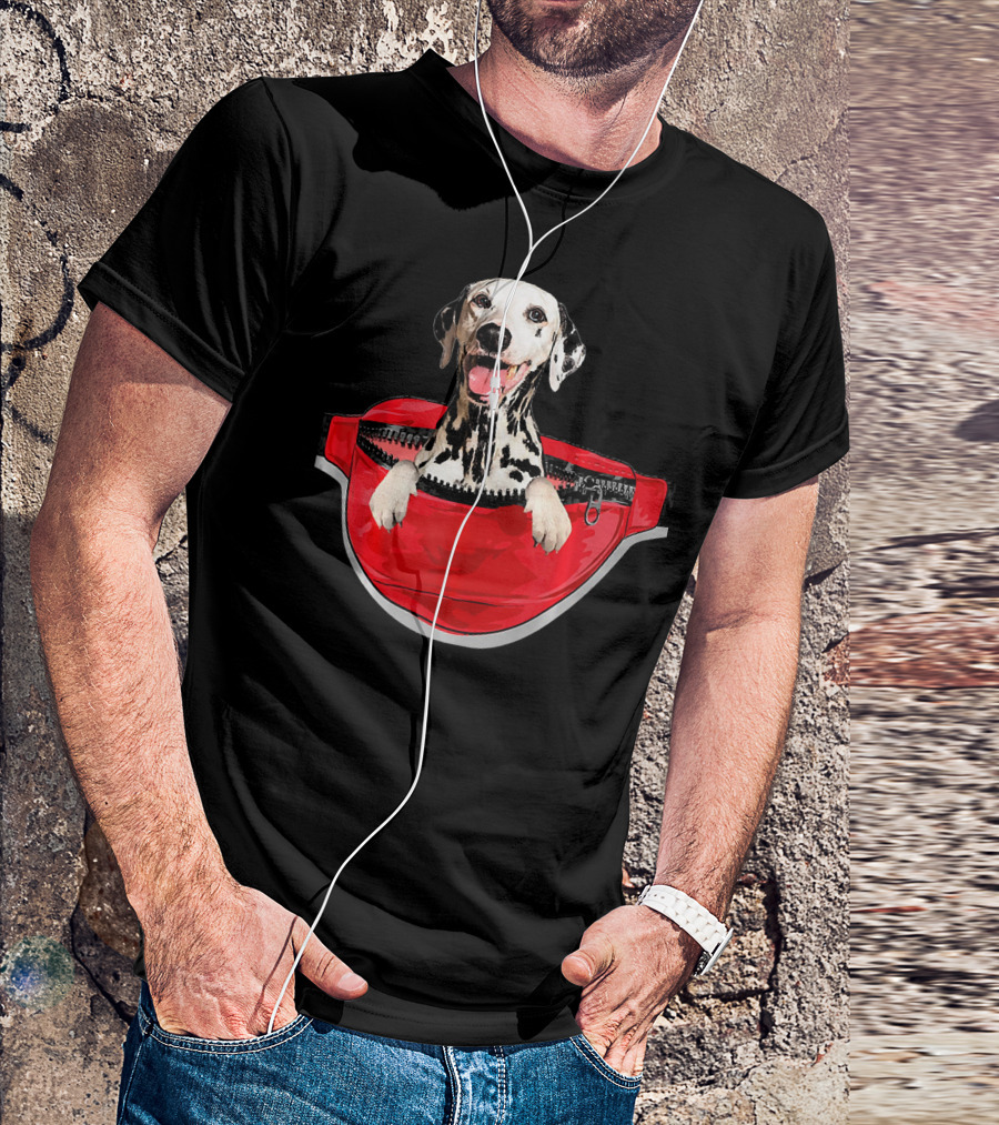 Funny Dalmatian Dog In Red Waist Pack Pocket T-Shirt