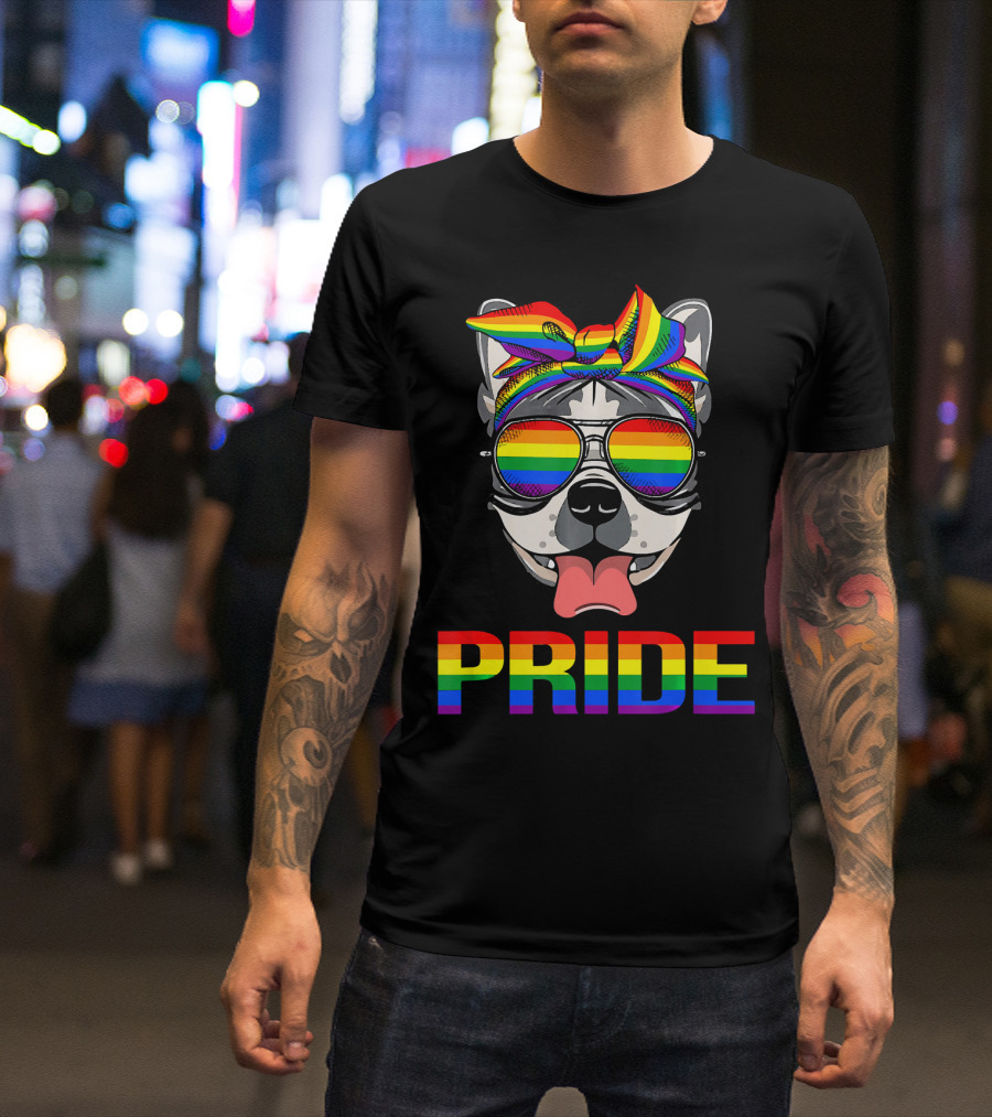 PRIDE Funny Hanging With French Bulldog Rainbow Glasses And Bandana T-Shirt
