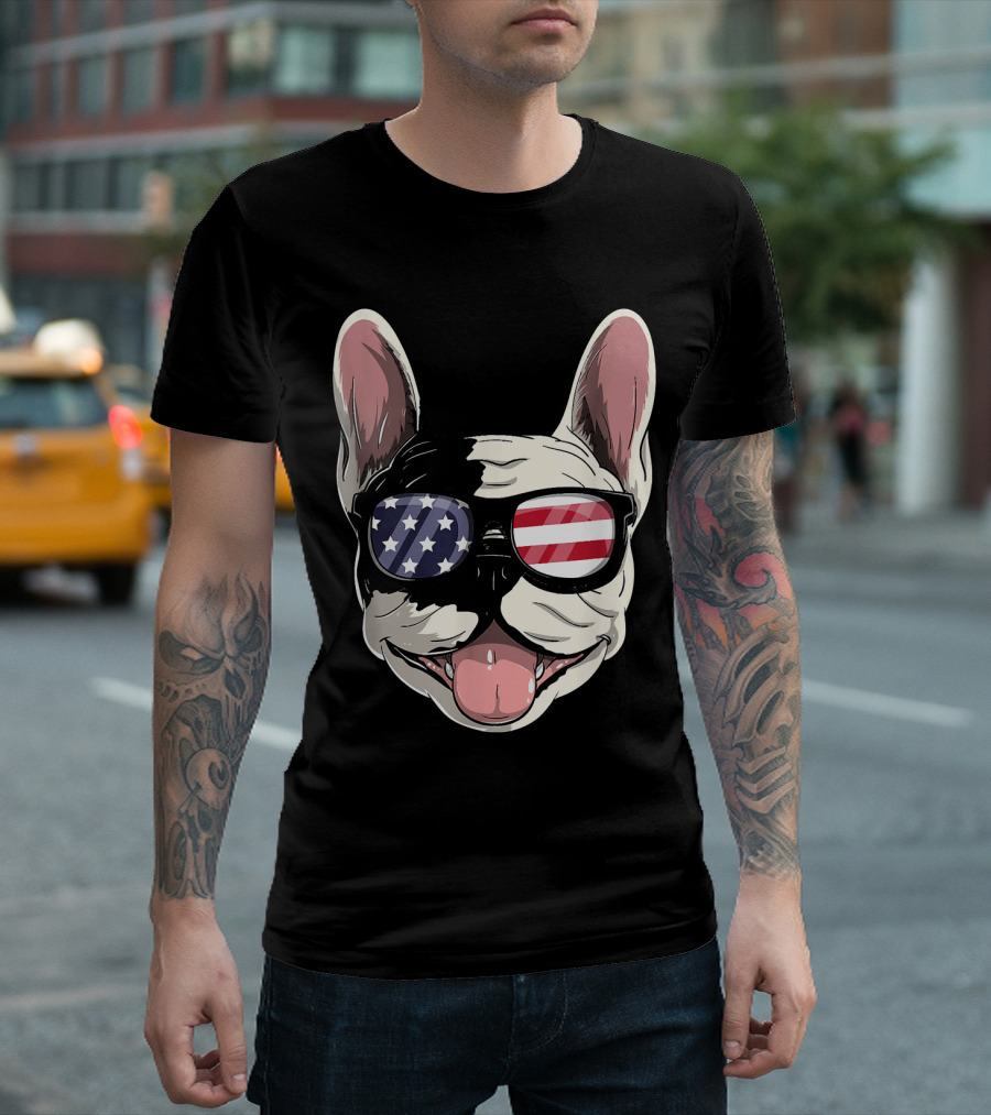 French Bulldog Dog USA 4th of July American Flag Sunglasses Patriotic T-Shirt