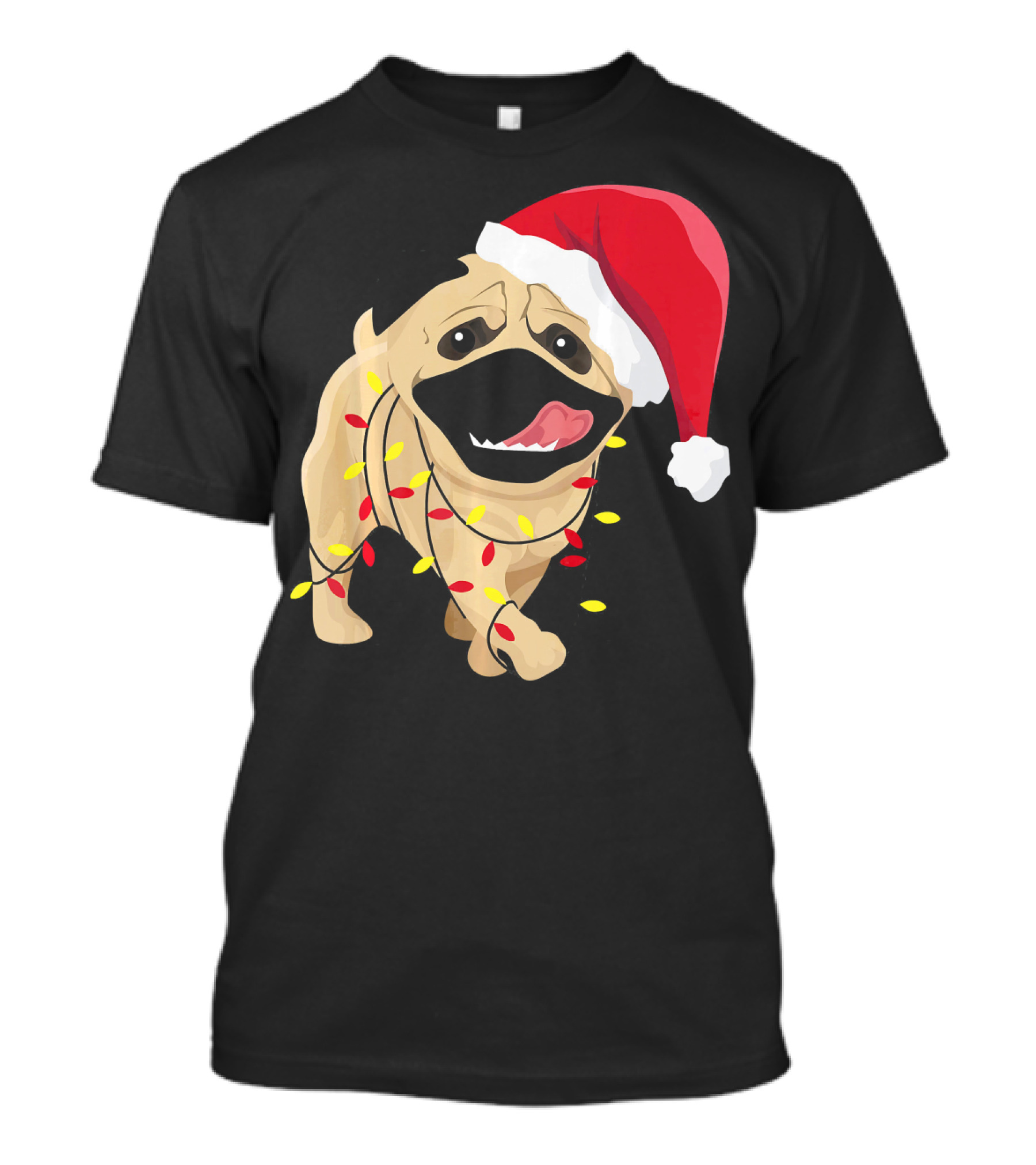 French Bulldog Christmas Lights Santa Hat Dog T-Shirt