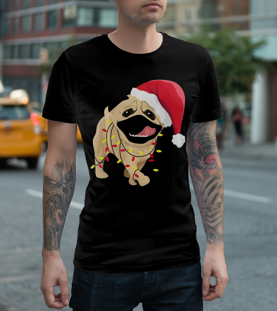 French Bulldog Christmas Lights Santa Hat Dog T-Shirt