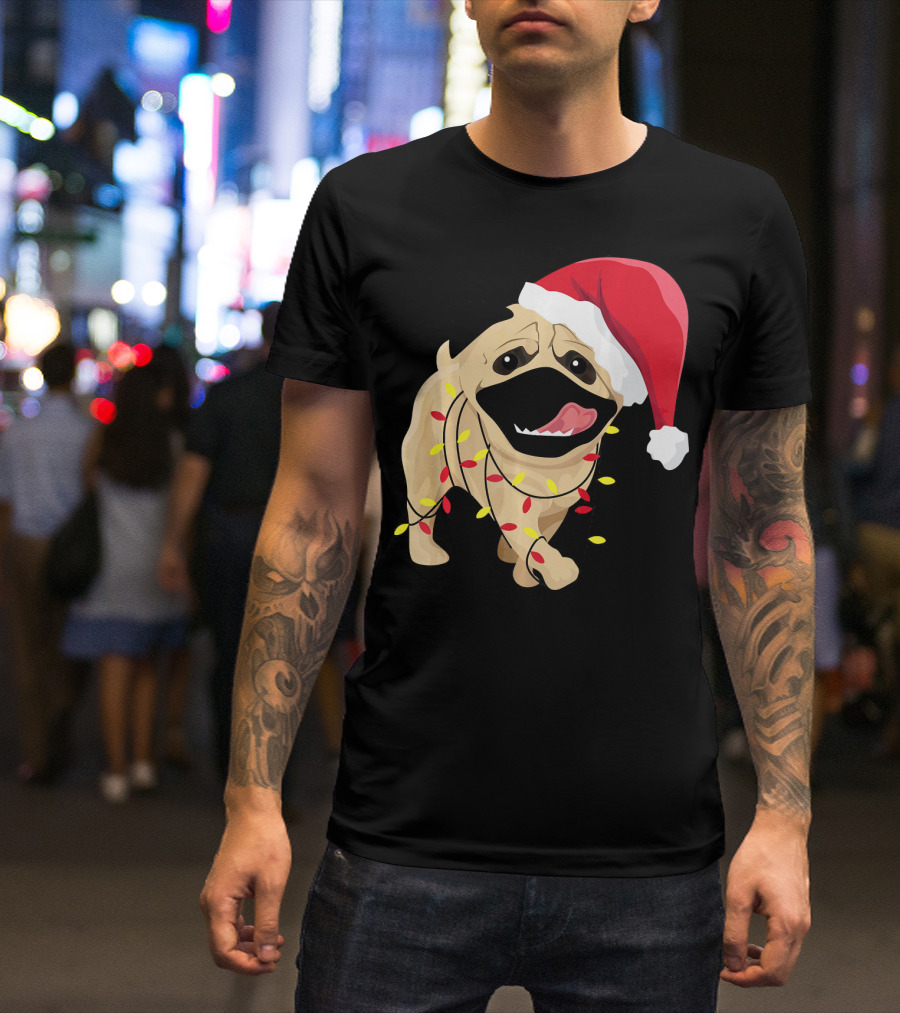 French Bulldog Christmas Lights Santa Hat Dog T-Shirt