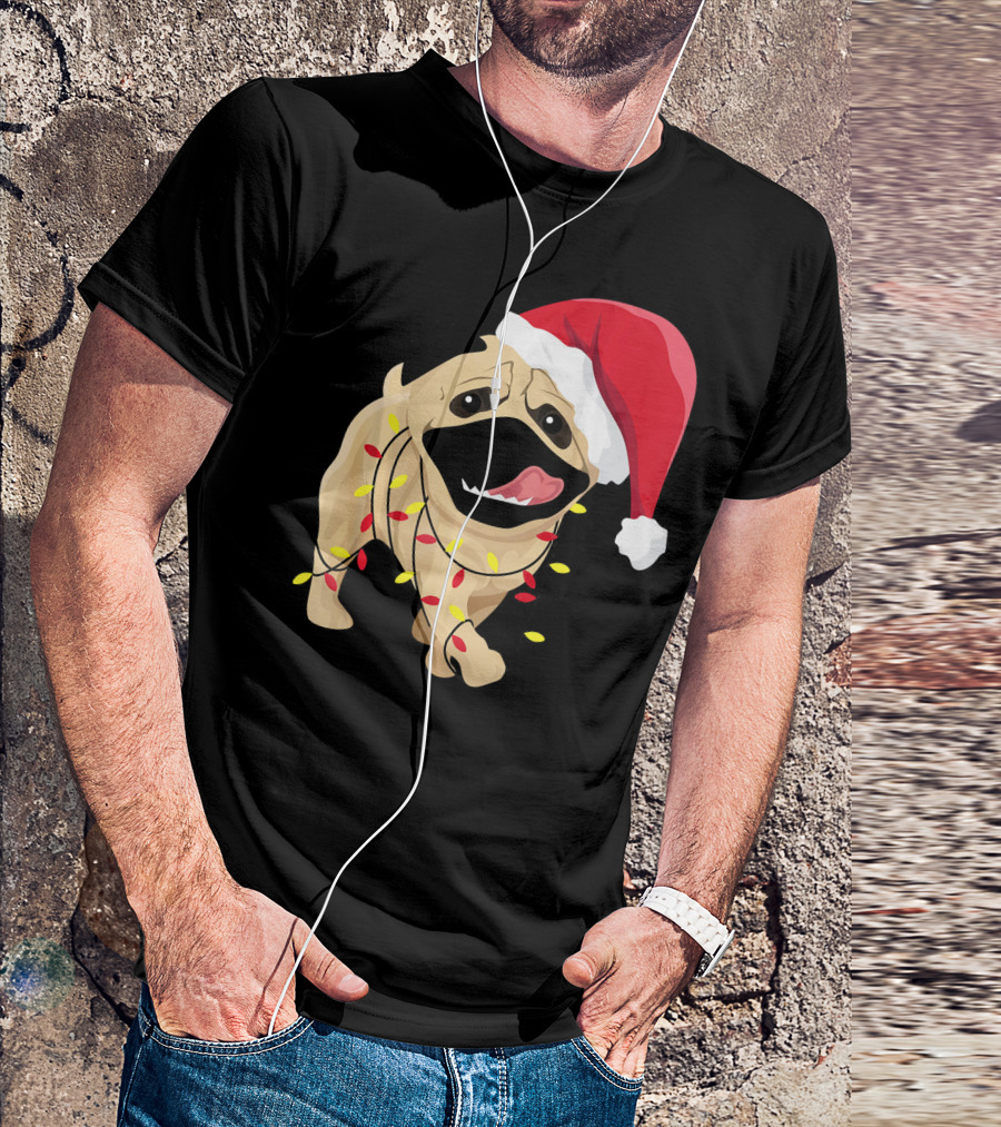 French Bulldog Christmas Lights Santa Hat Dog T-Shirt