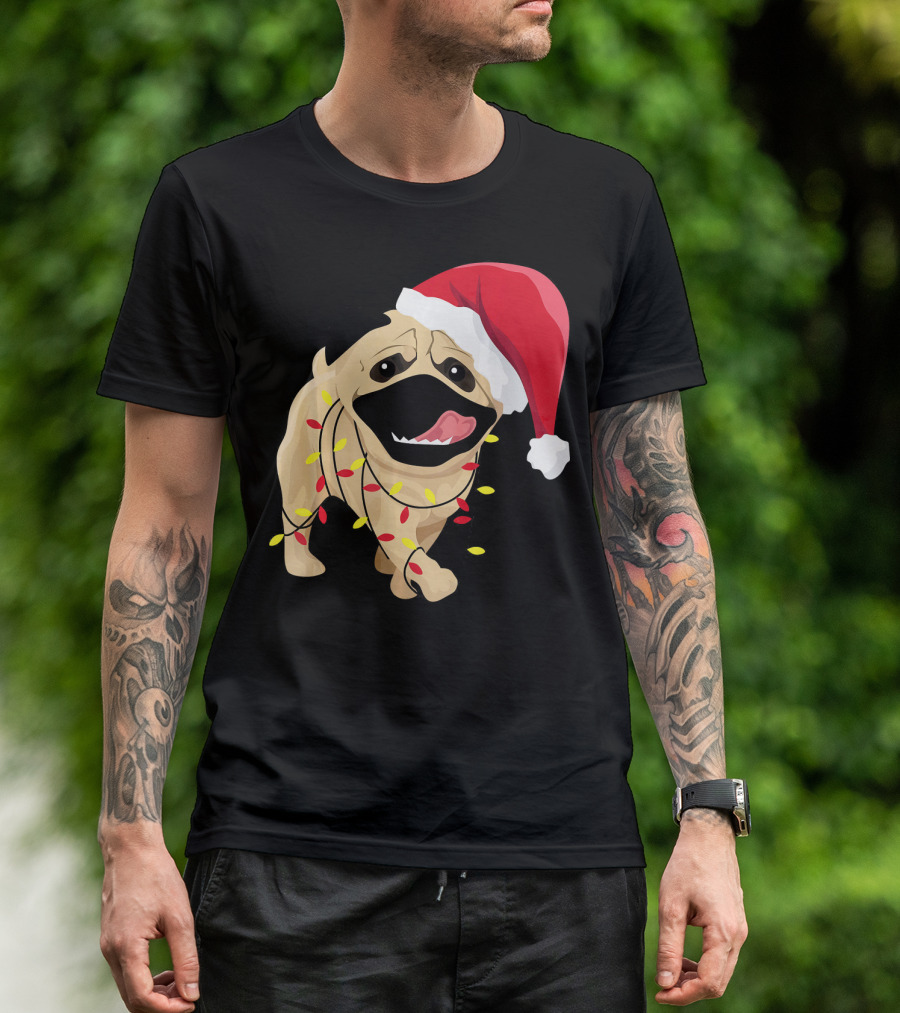 French Bulldog Christmas Lights Santa Hat Dog T-Shirt