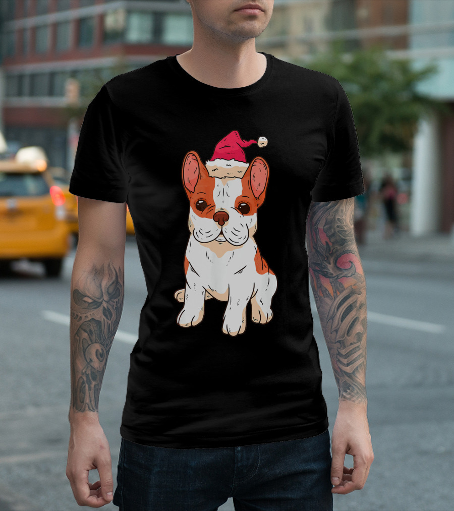 French Bulldog with Santa Hat Christmas T-Shirt