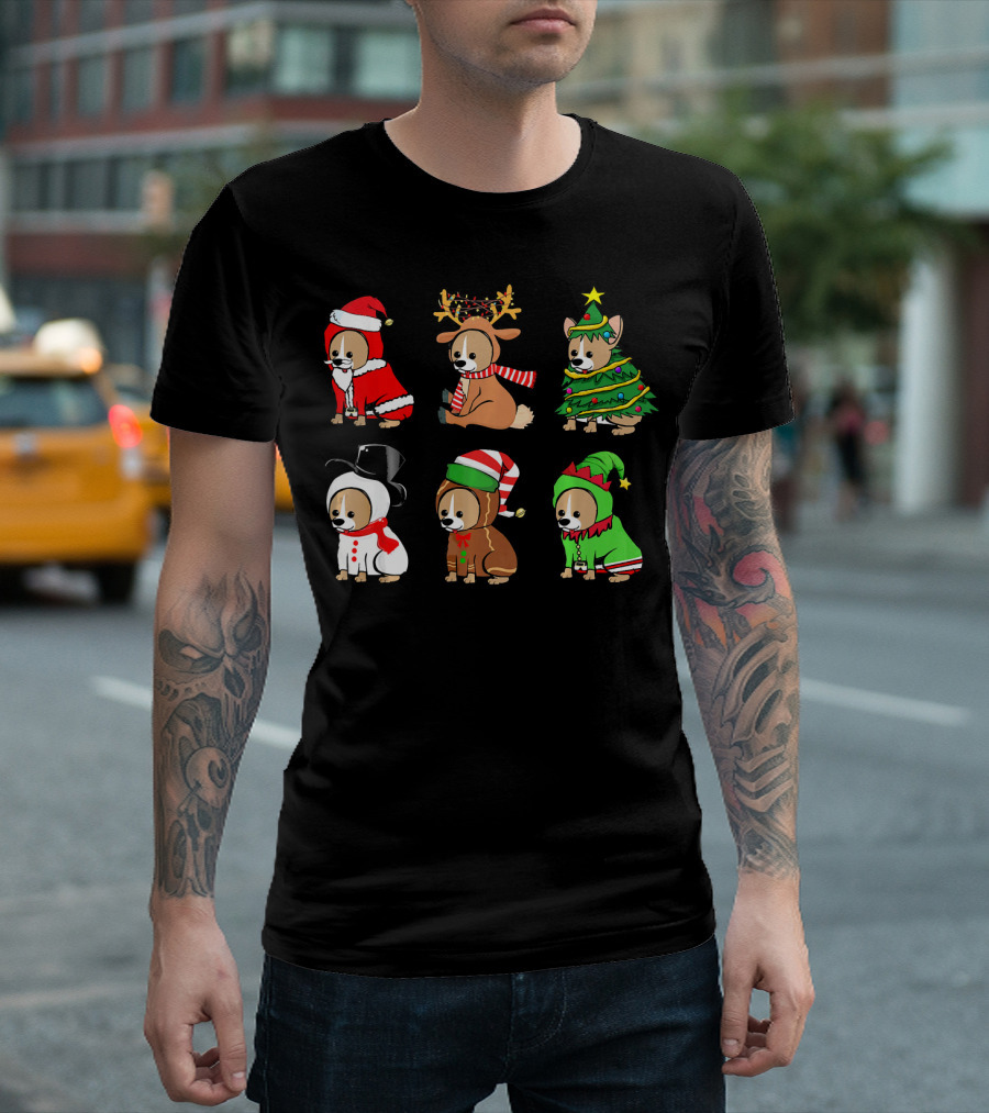 Santa Reindeer Tree Snowman Elf Chihuahua Christmas Costumes T-Shirt