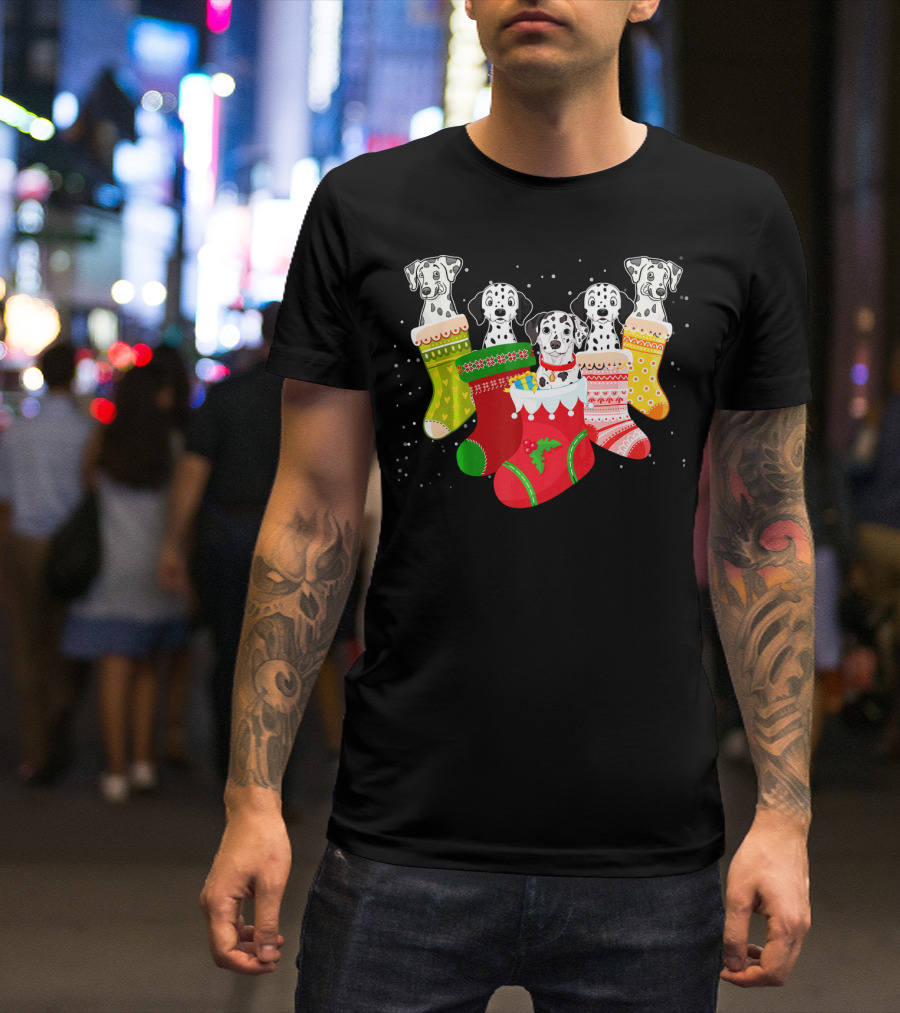 Funny Dalmatian Christmas Stockings Festive Xmas Dog Socks T-Shirt