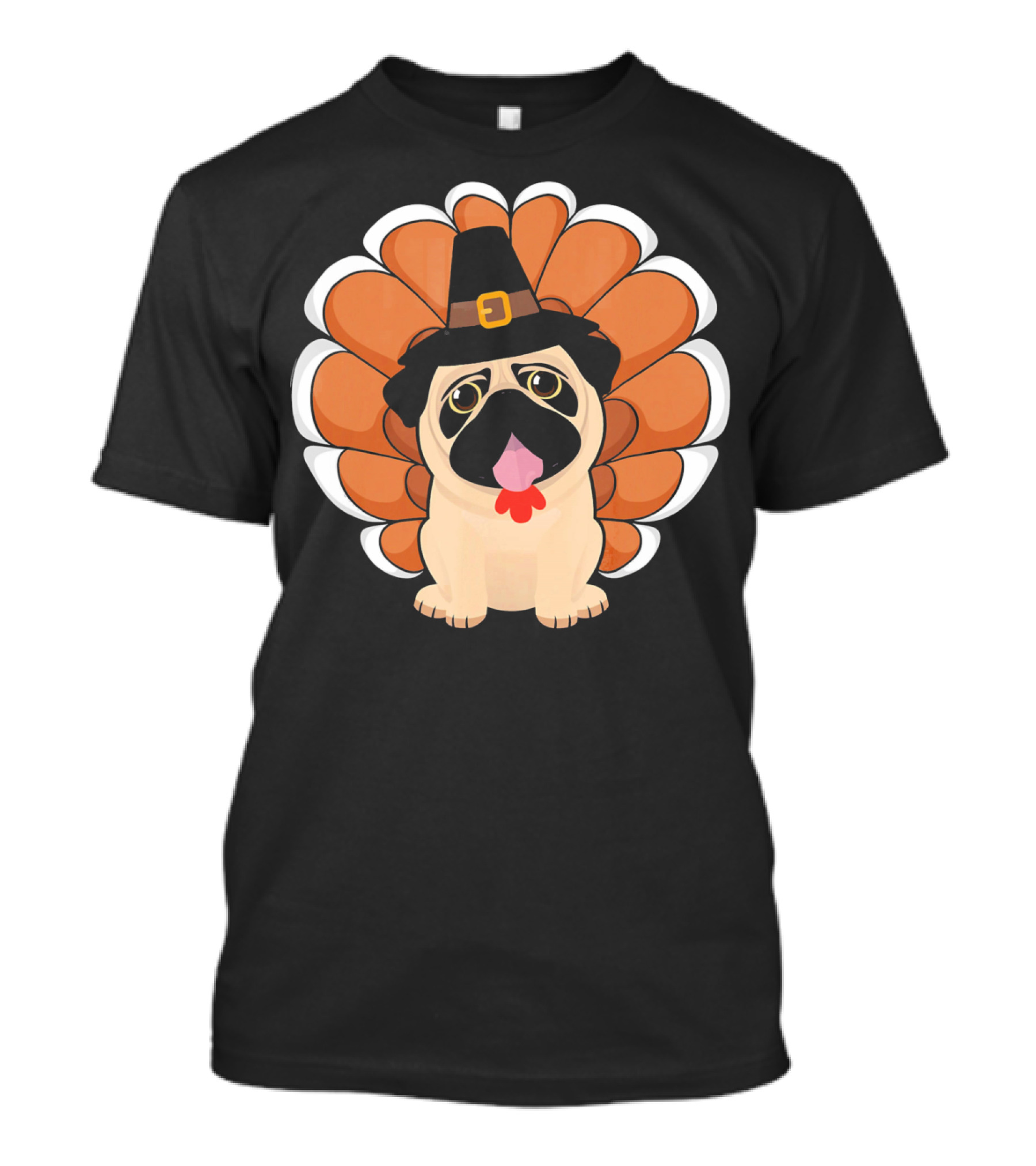 Thanksgiving Pilgrim Hat Pug With Turkey Feathers T-Shirt