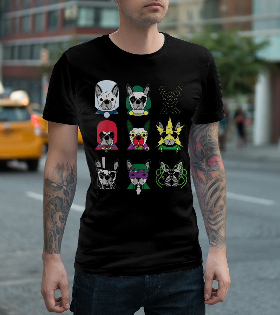 Funny Cute French Bulldog Superhero Bulldogs In Costume T-Shirt