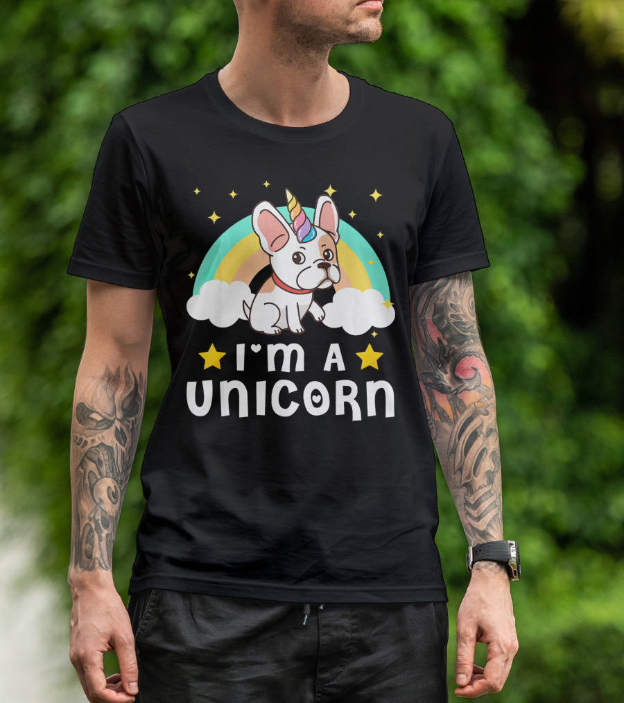 I'm A Unicorn French Bulldog With Rainbow And Stars T-Shirt