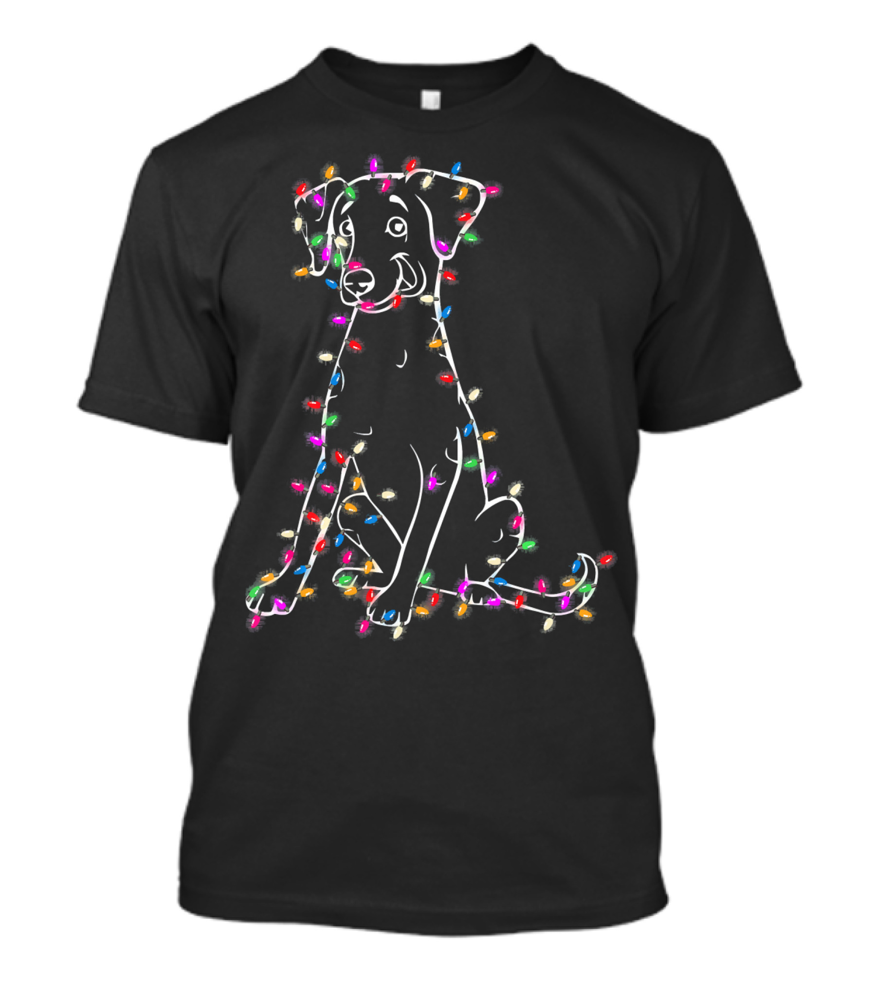 Dalmatian Wrapped In Colorful Christmas Lights With Funny Outline T-Shirt
