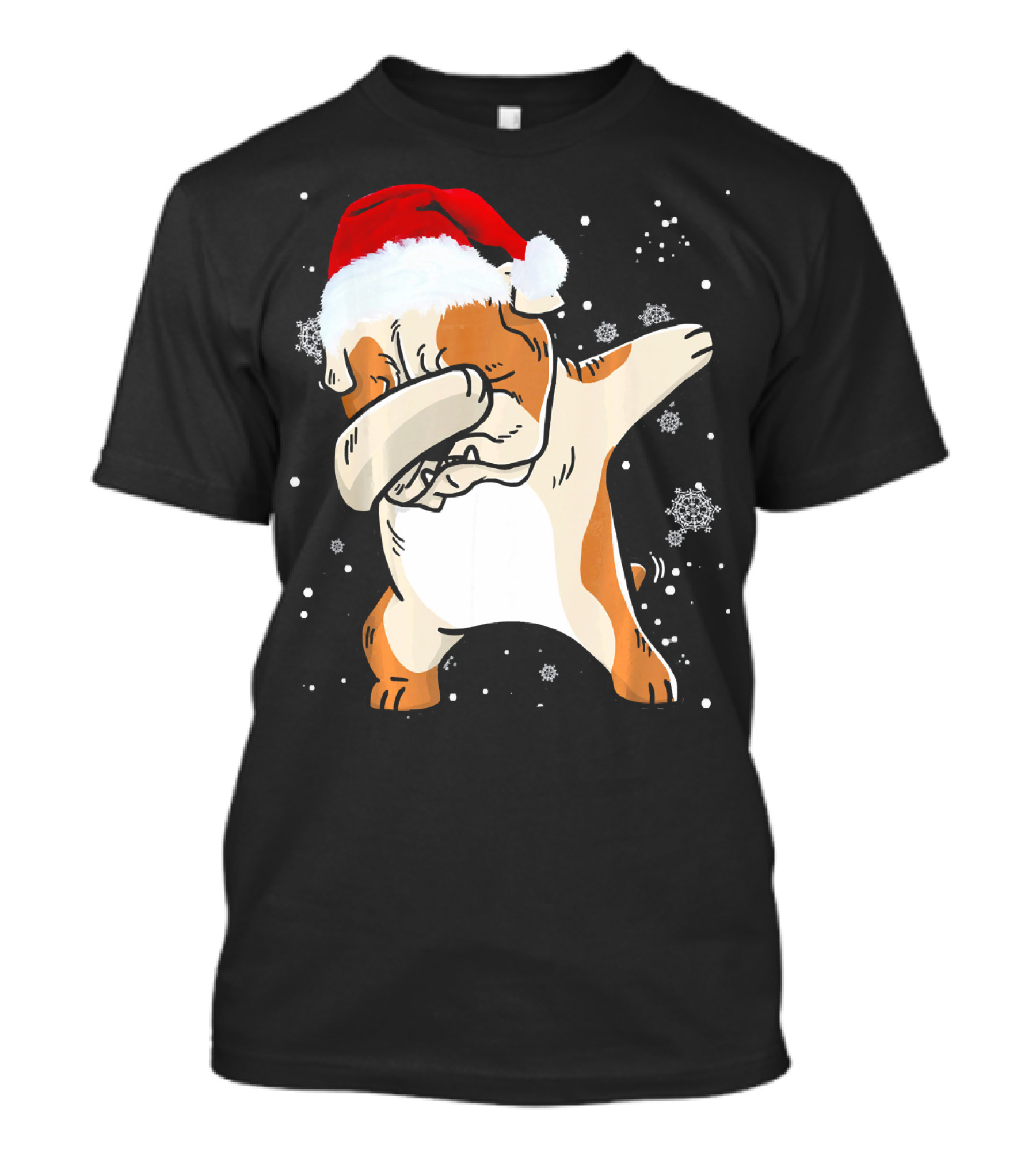 English Bulldog Dabbing Santa Christmas Snowflakes T-Shirt
