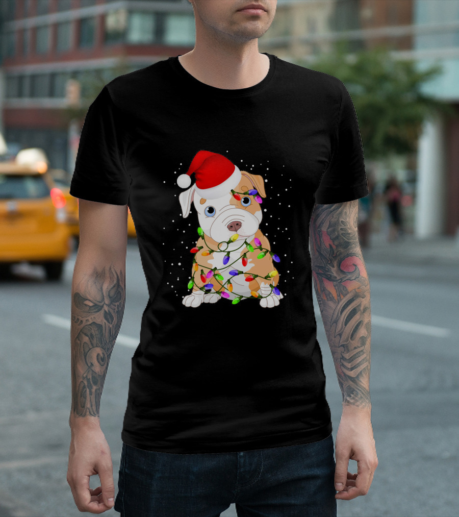 English Bulldog Santa with Christmas Lights T-Shirt