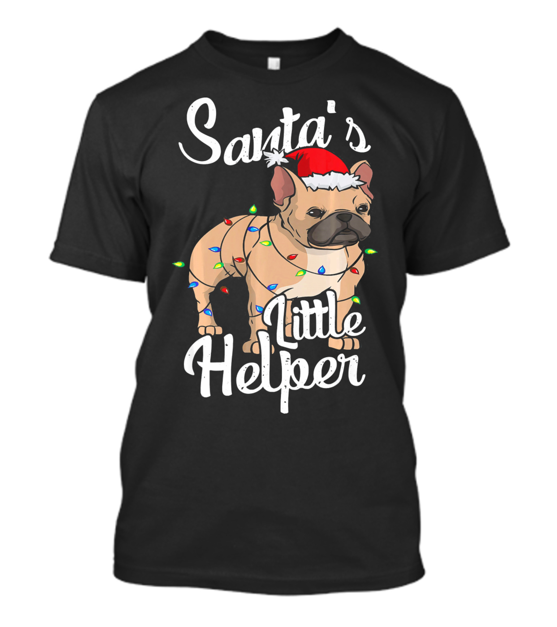 Santa's Little Helper Frenchie Dog Christmas Lights T-Shirt