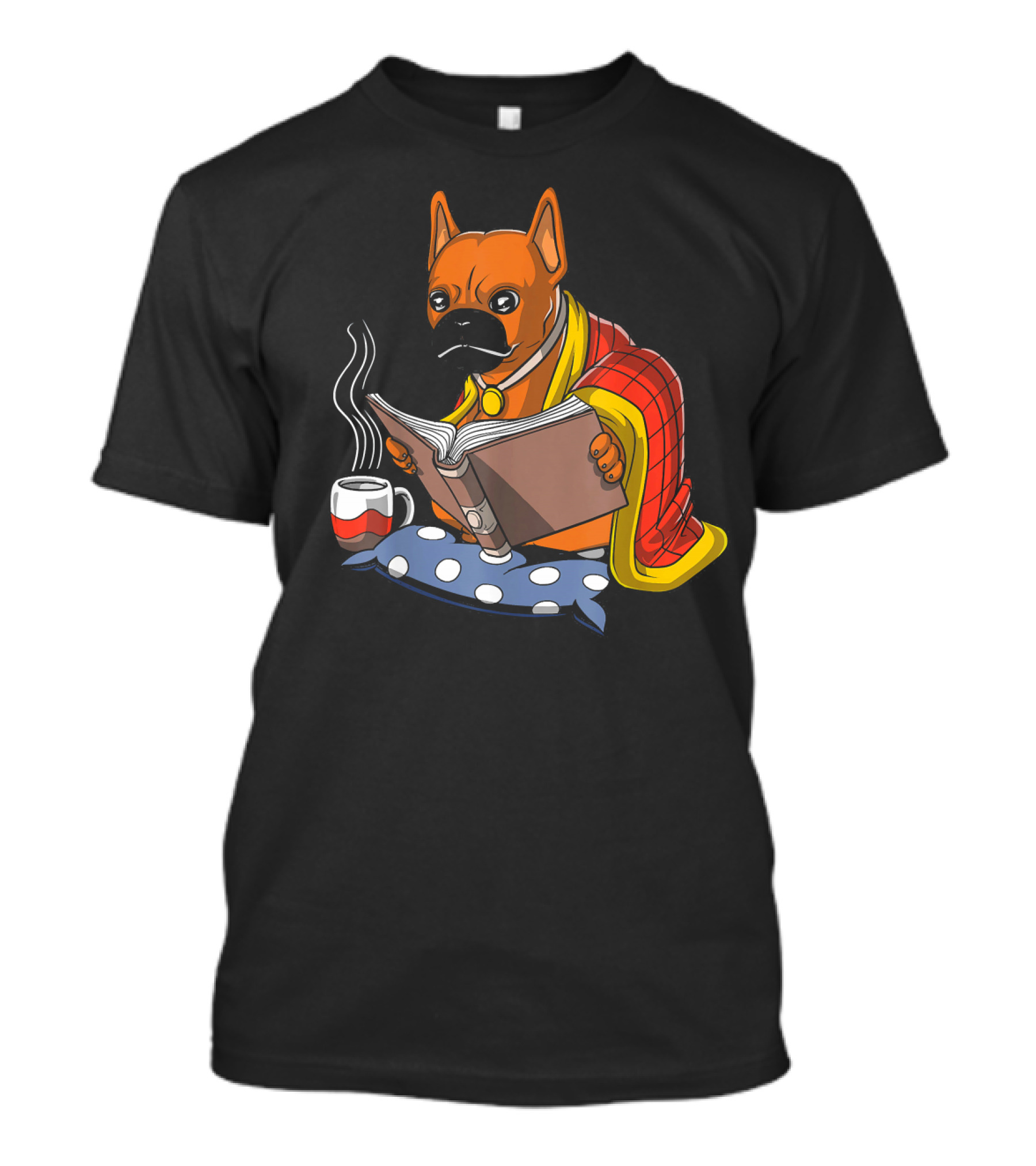 French Bulldog Cozy Book Reading Cute Pet With Mug And Blanket T-Shirt