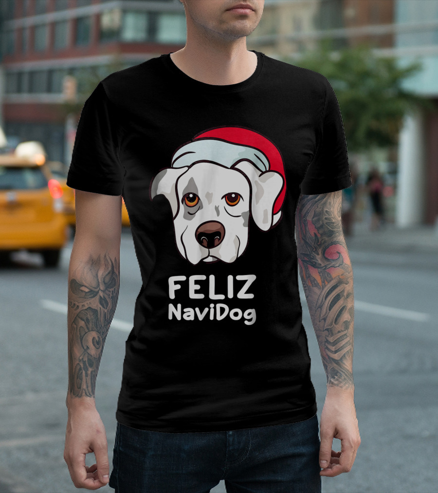 Feliz Navidad NaviDog Santa Hat Dog Face T-Shirt