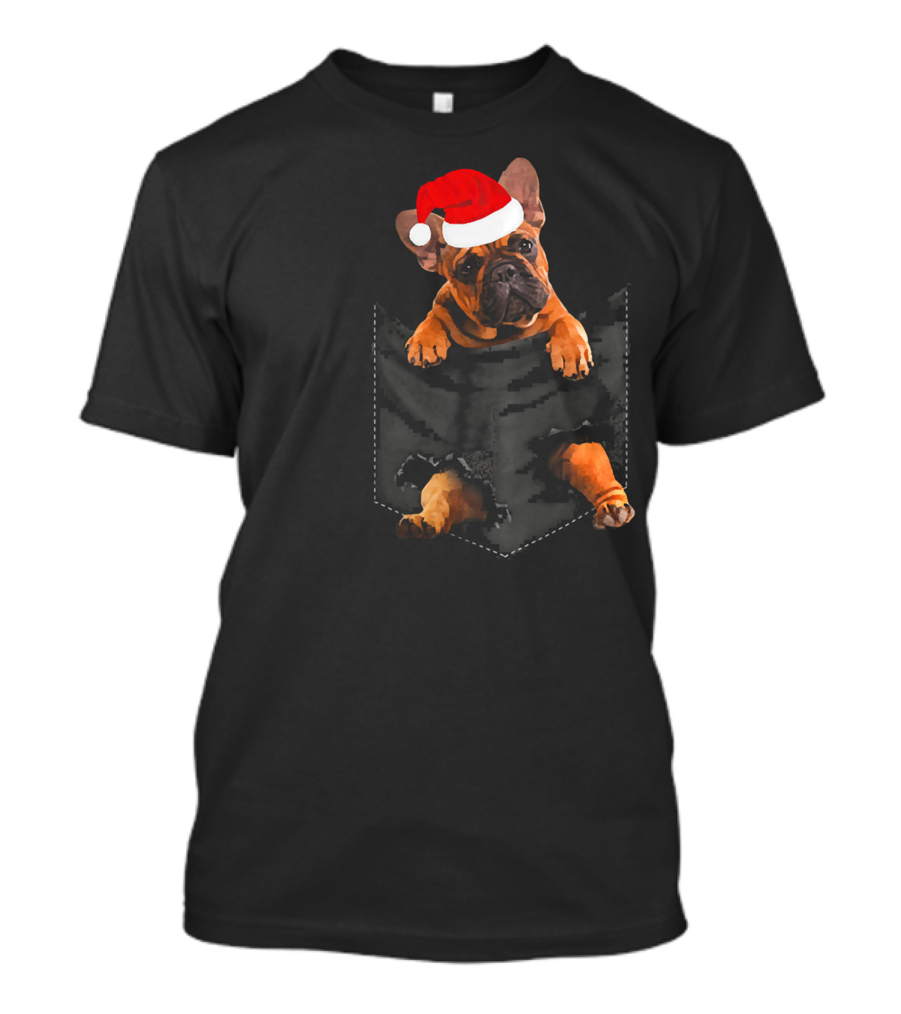 French Bulldog In Pocket Santa Hat Christmas T-Shirt