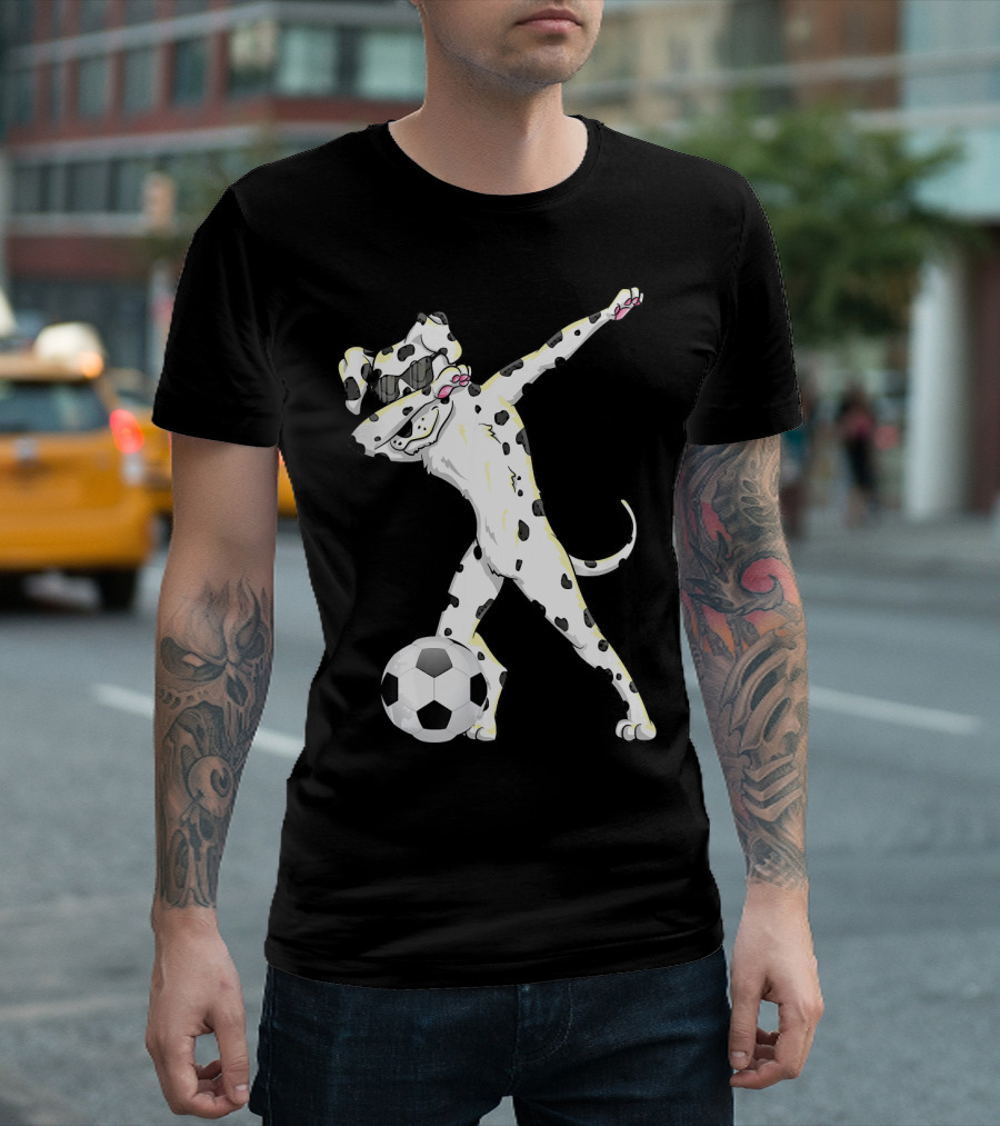 Funny Soccer Dalmatian Doing the Dab with Soccer Ball T-Shirt