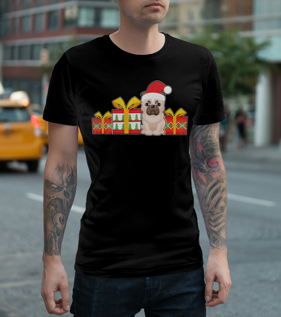 English Bulldog With Santa Hat And Christmas Presents Cute Bul T-Shirt