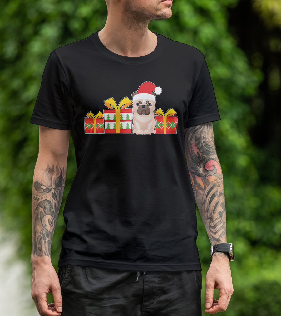English Bulldog With Santa Hat And Christmas Presents Cute Bul T-Shirt