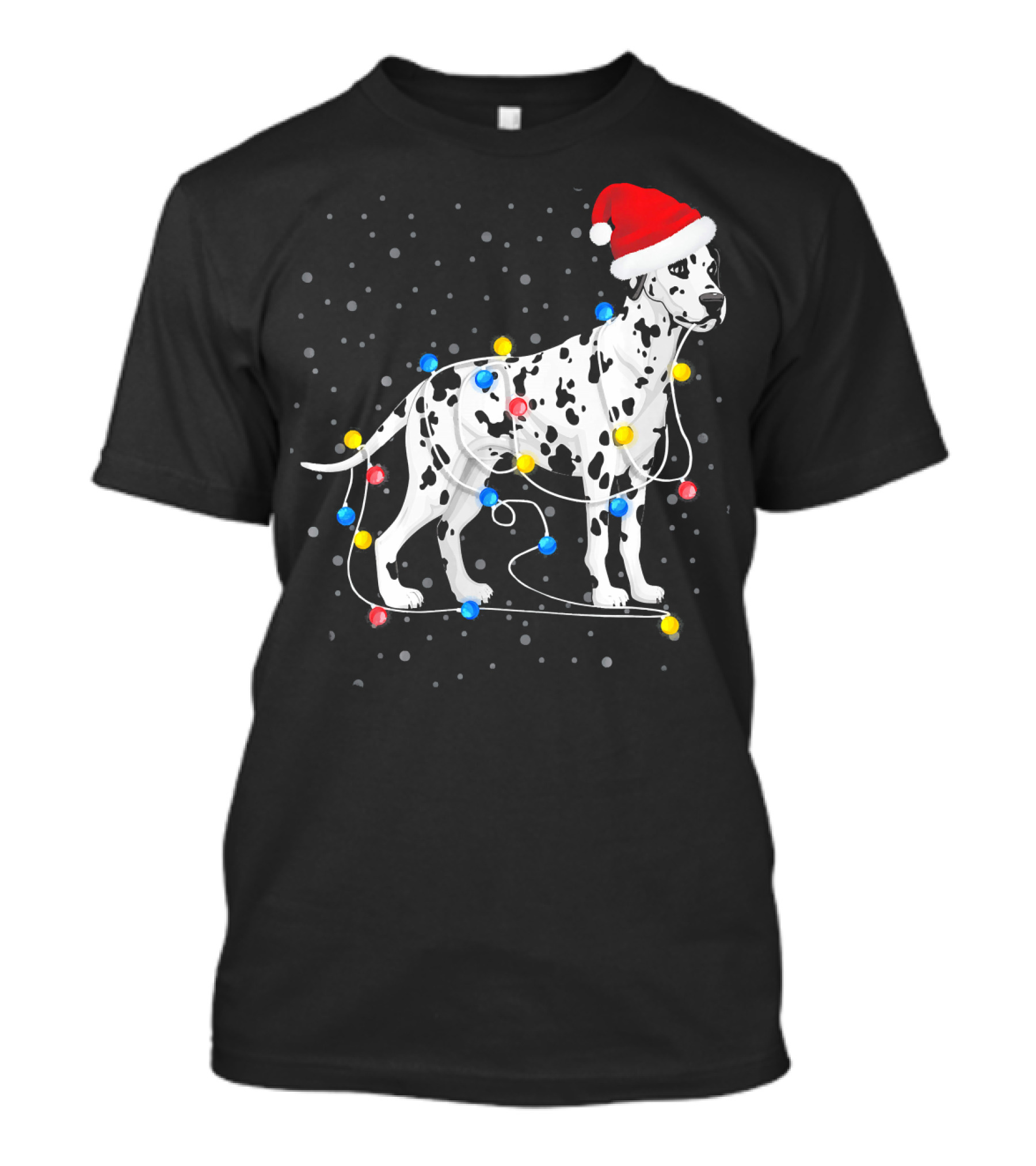 Dalmatian Wrapped In Colorful Christmas Lights With Santa Hat T-Shirt
