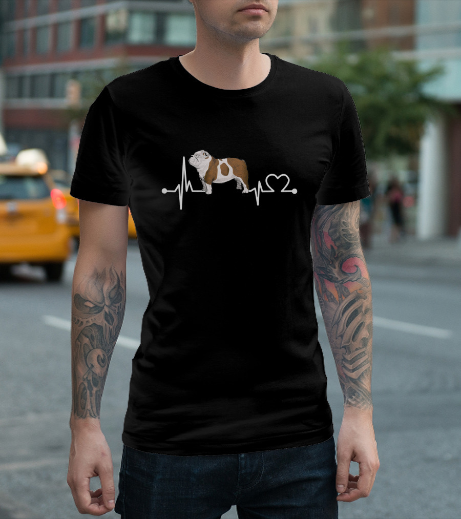 English Bulldog Heartbeat Funny Pet Love T-Shirt