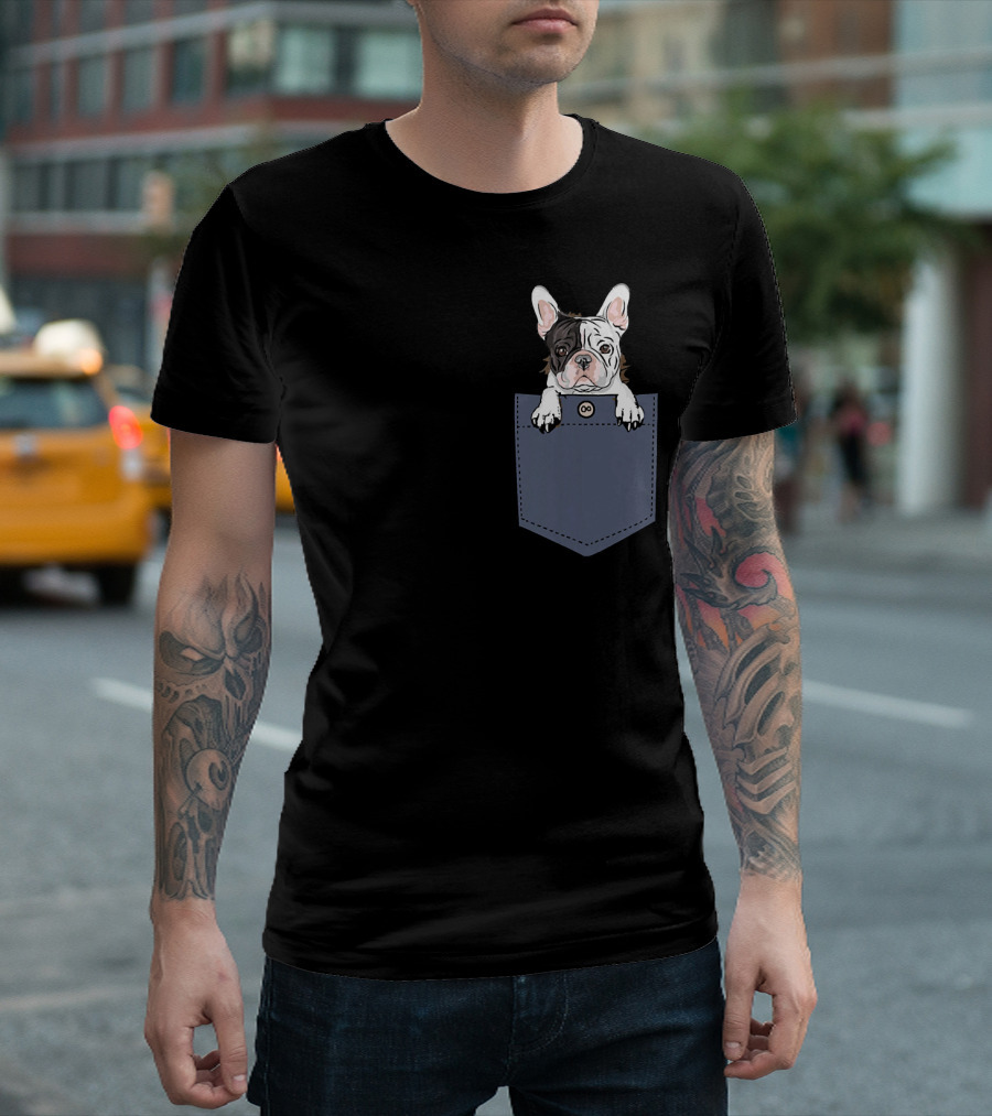 French Bulldog Puppy Peeking from Pocket T-Shirt