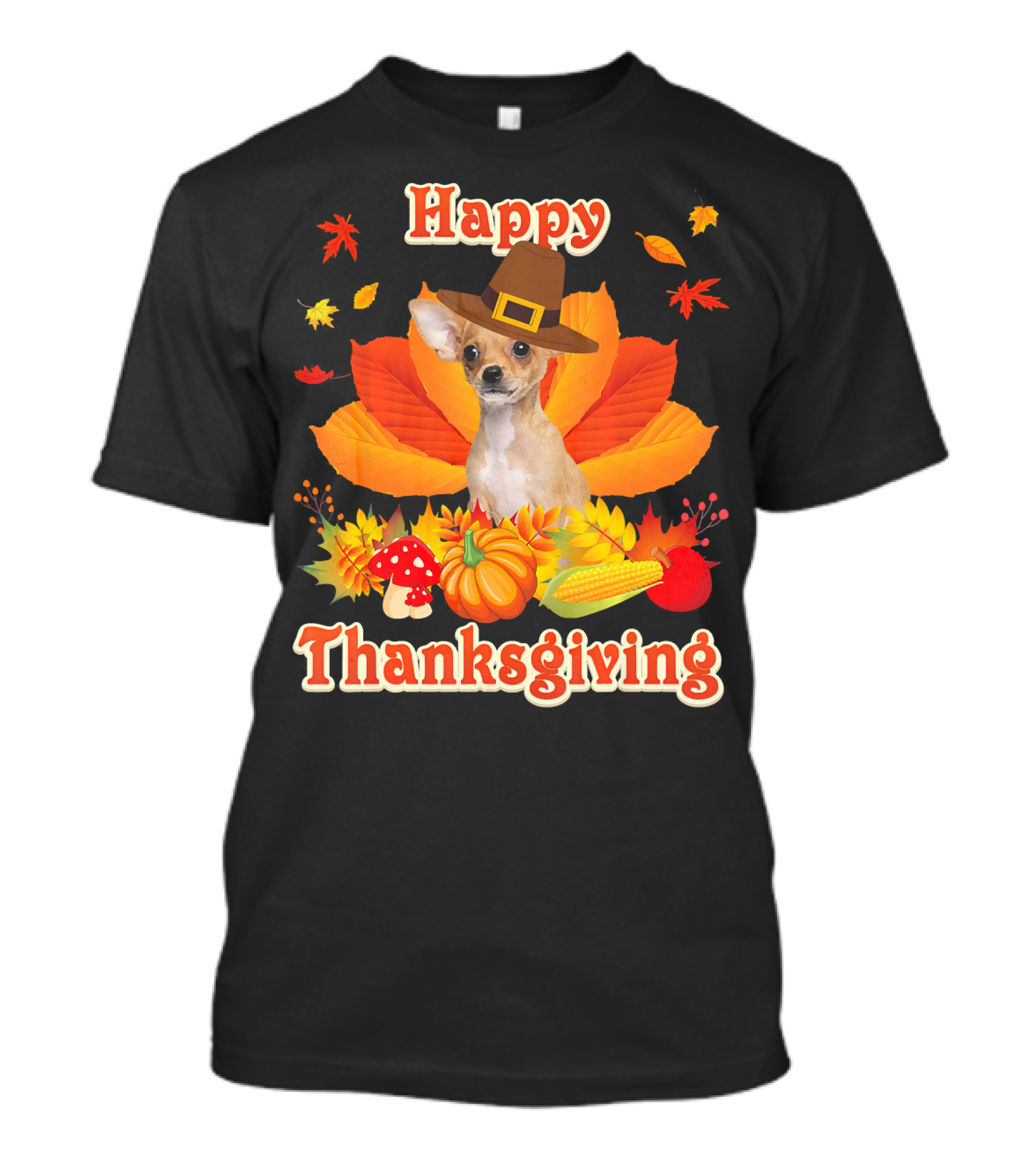 Happy Thanksgiving Chihuahua Dog Autumn Leaves Harvest T-Shirt