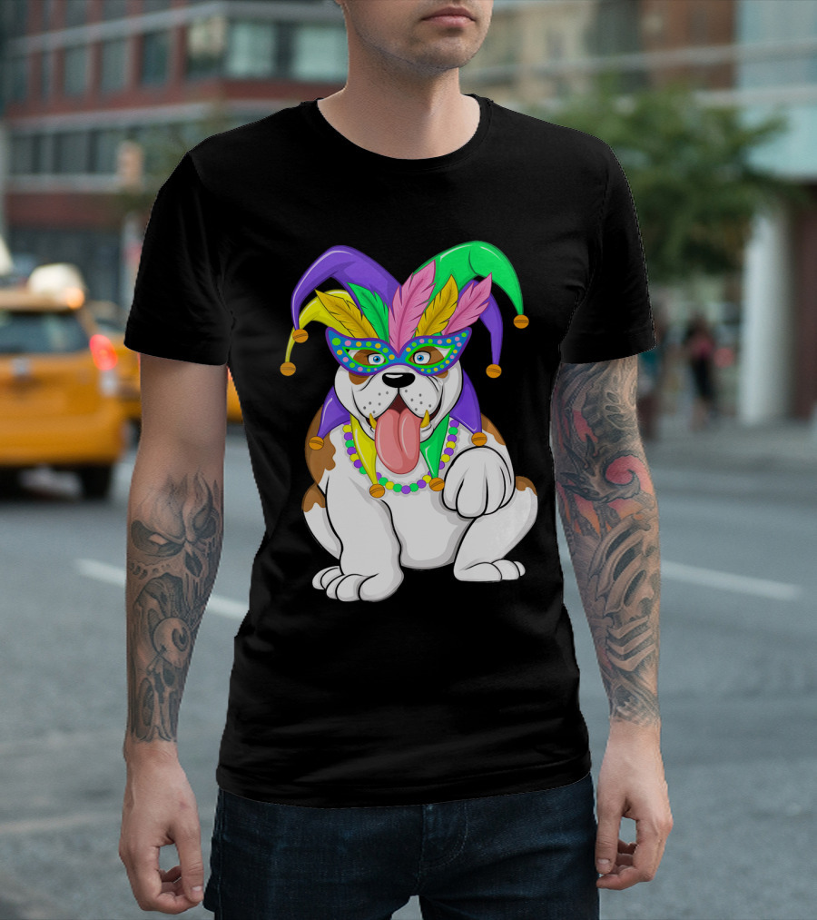 Mardi Gras English Bulldog Jester Mask Fat Tuesday T-Shirt