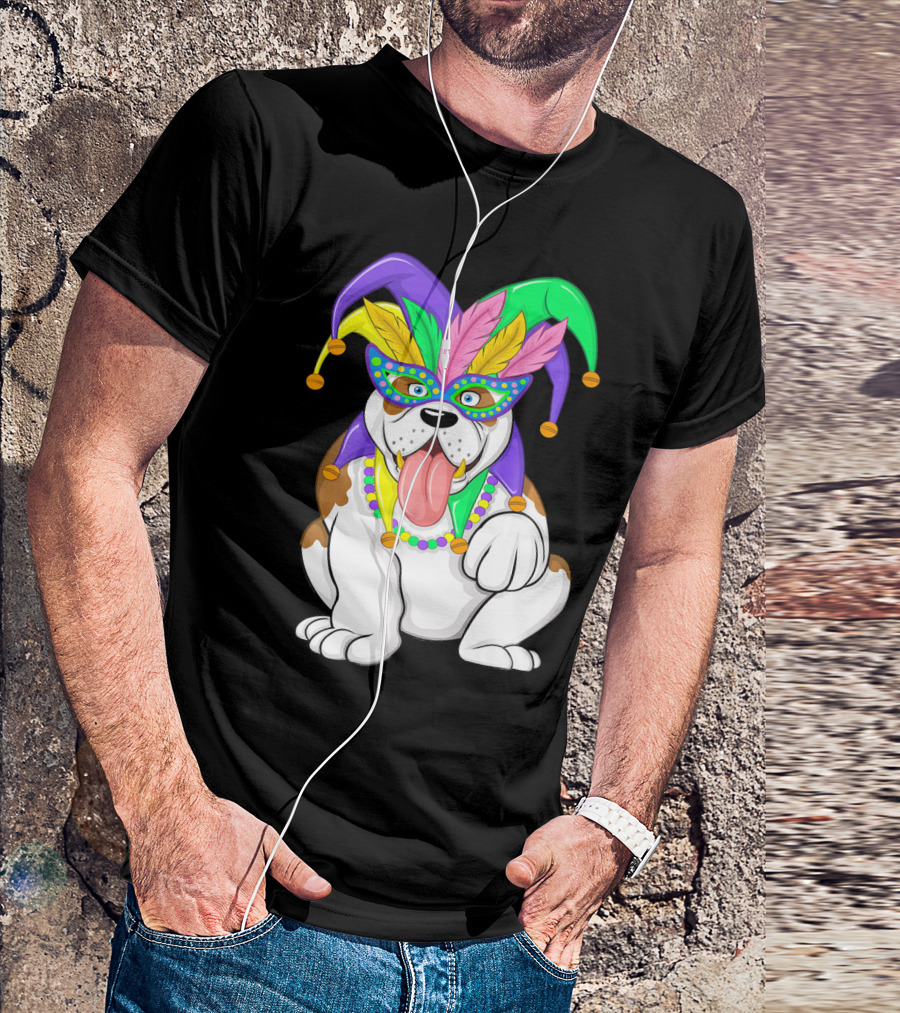 Mardi Gras English Bulldog Jester Mask Fat Tuesday T-Shirt