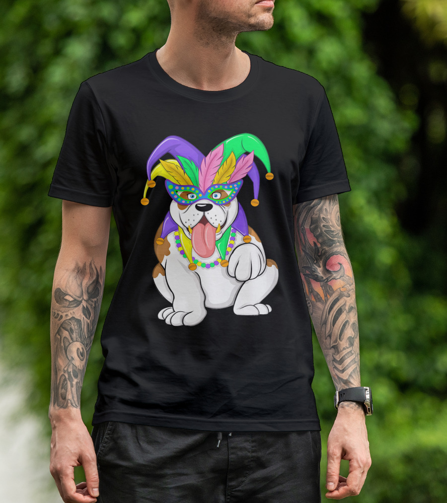 Mardi Gras English Bulldog Jester Mask Fat Tuesday T-Shirt
