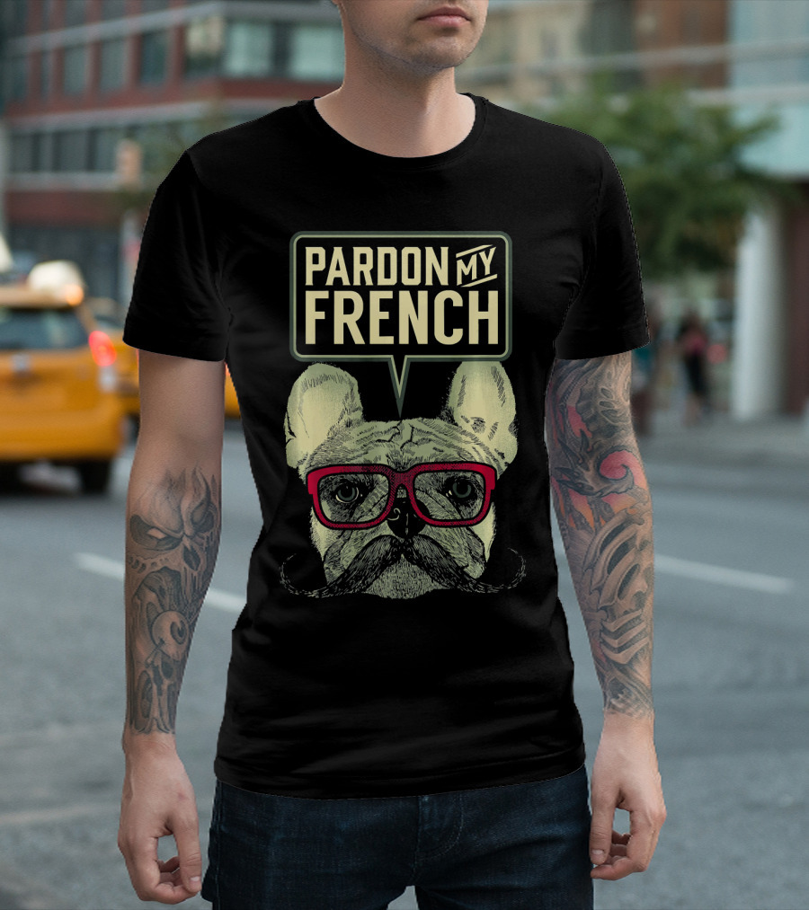 Pardon My French Bulldog With Red Glasses T-Shirt