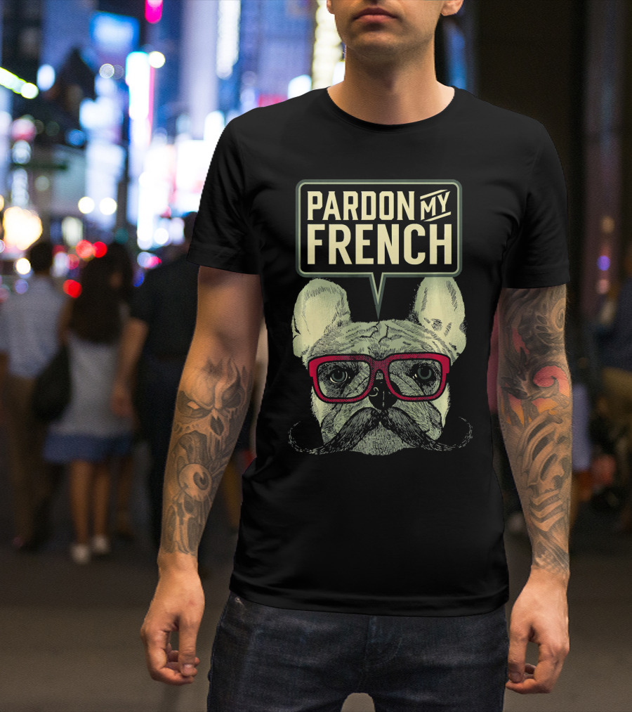 Pardon My French Bulldog With Red Glasses T-Shirt