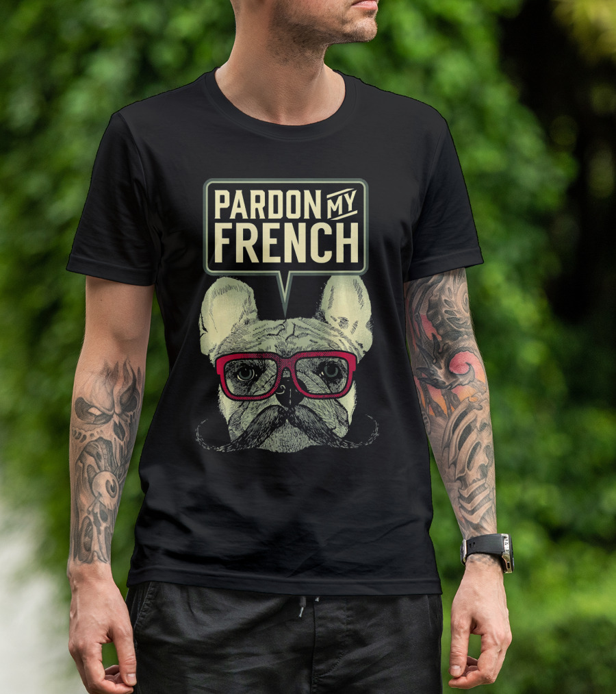 Pardon My French Bulldog With Red Glasses T-Shirt