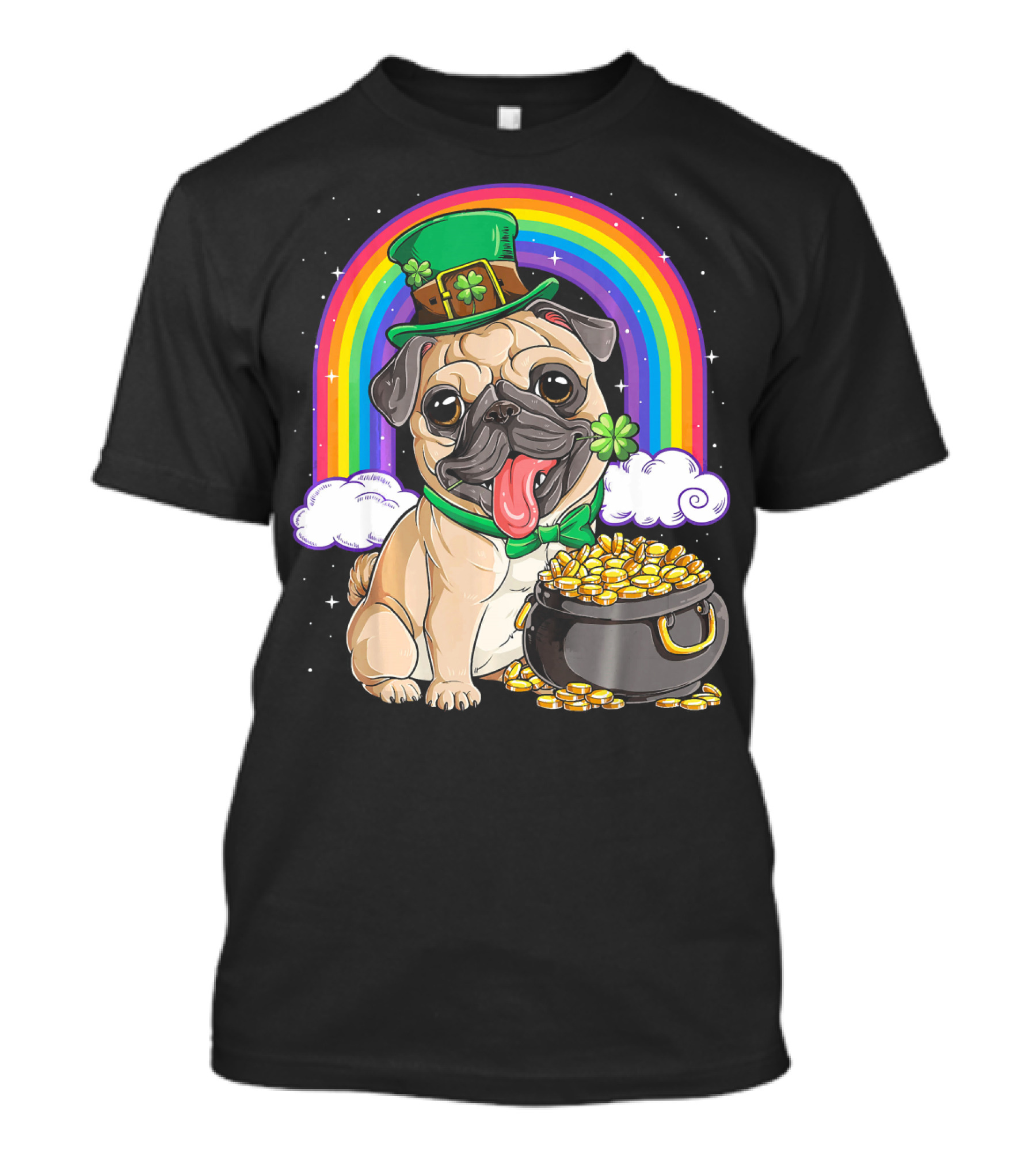 Pug Leprechaun St Patricks Day Boys Men Rainbow Pot Of Gold T-Shirt