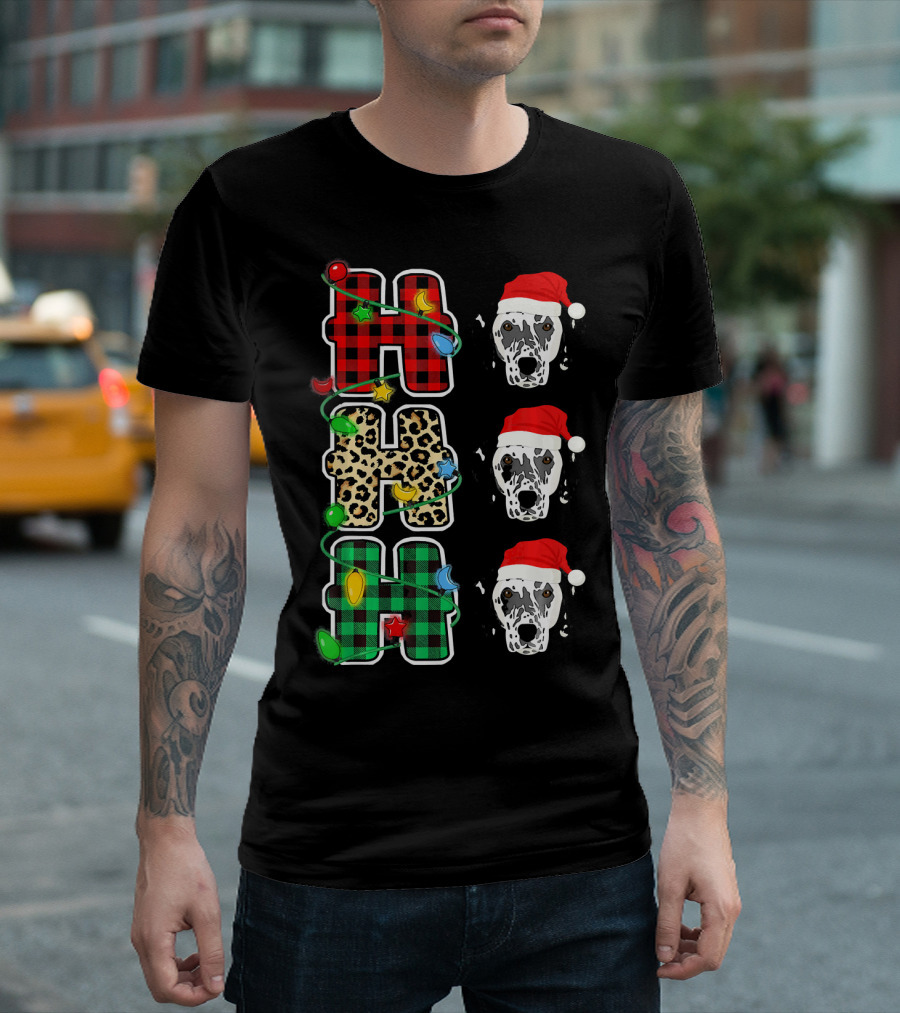 HO HO HO Santa Hat Dalmatian Leopard Christmas Lights T-Shirt