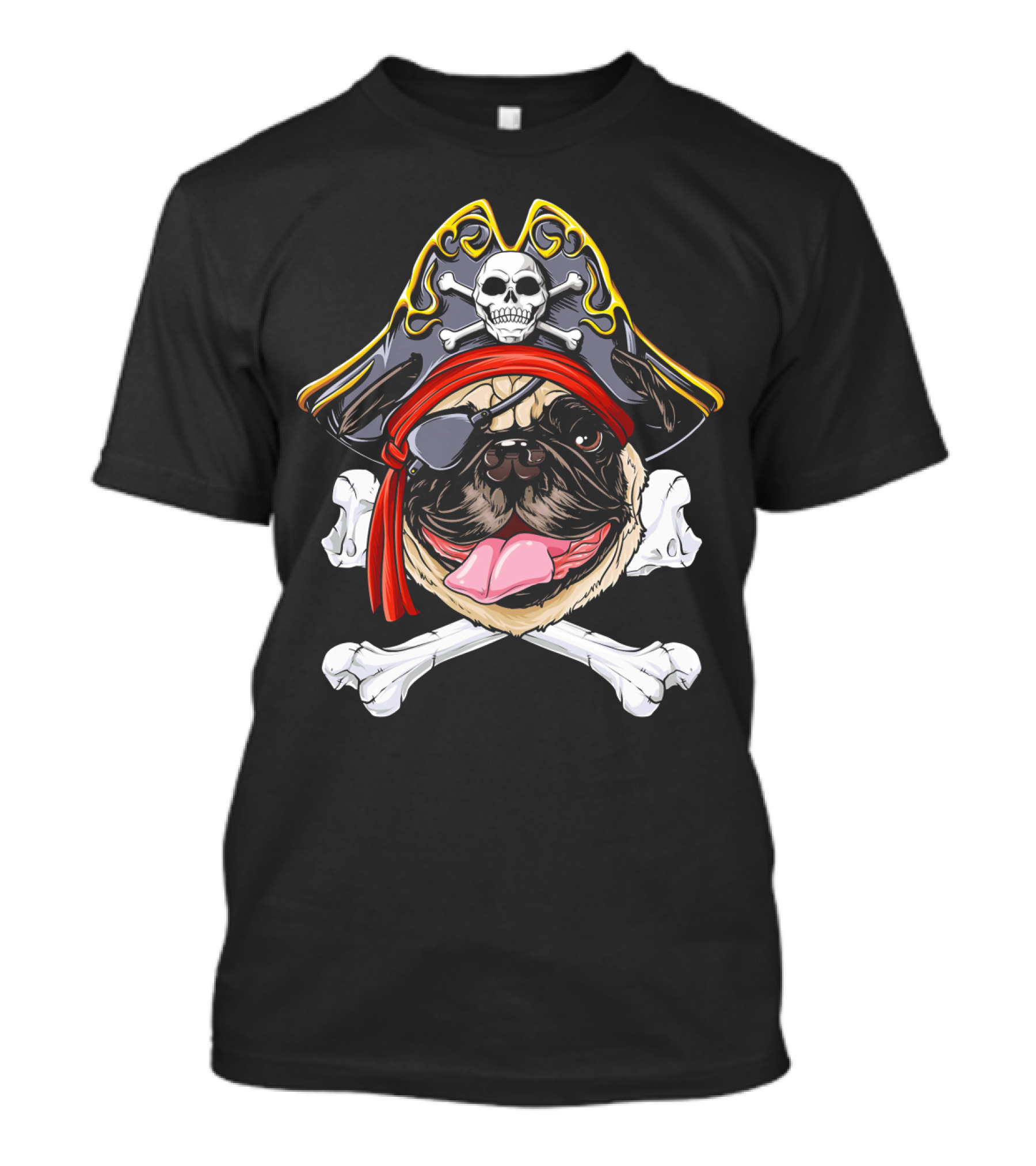 Pug Pirate Skull Crossbones Jolly Roger Flag T-Shirt