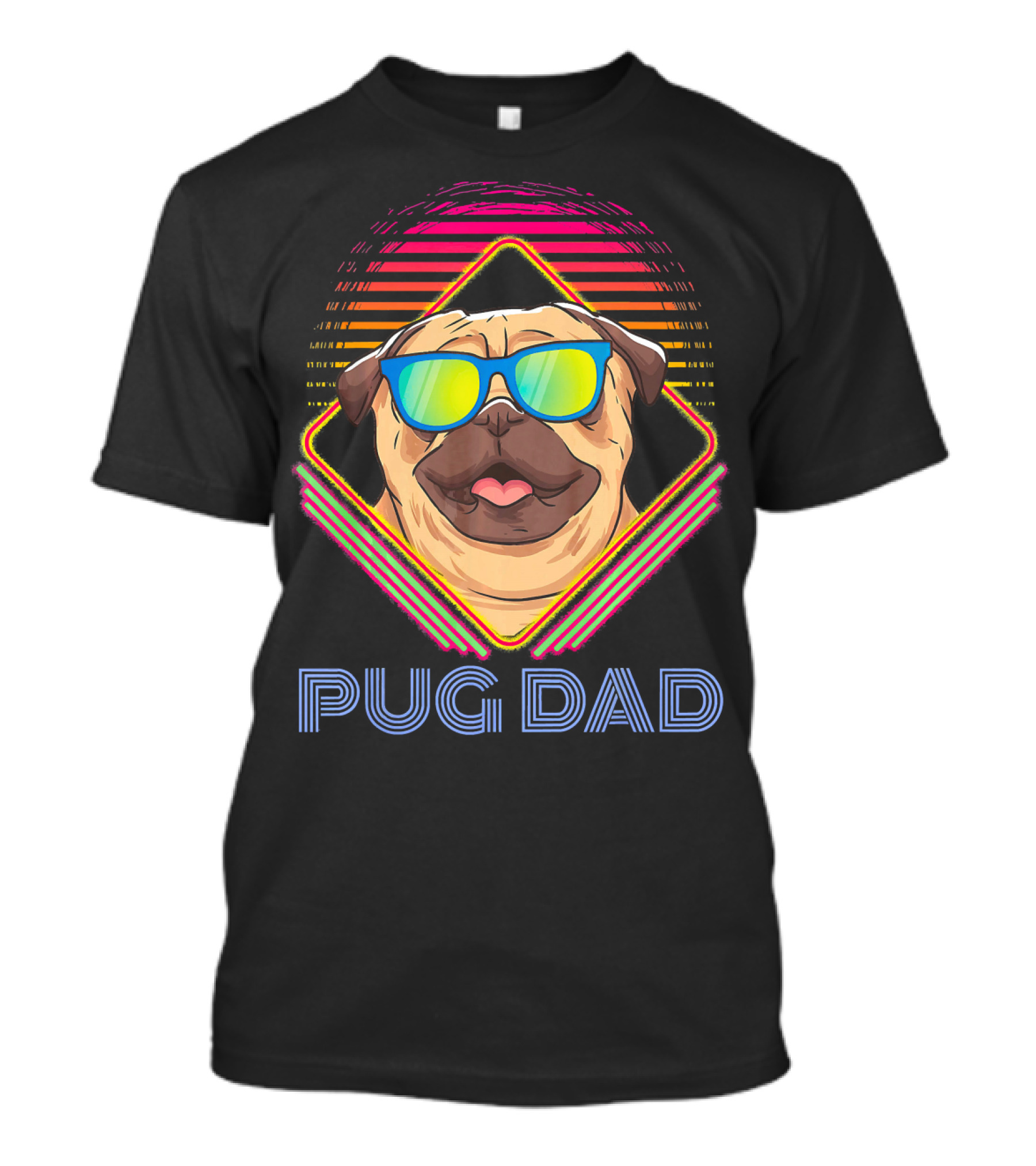 Pug Dad Retro Sunglasses Neon Style Pug Lover T-Shirt