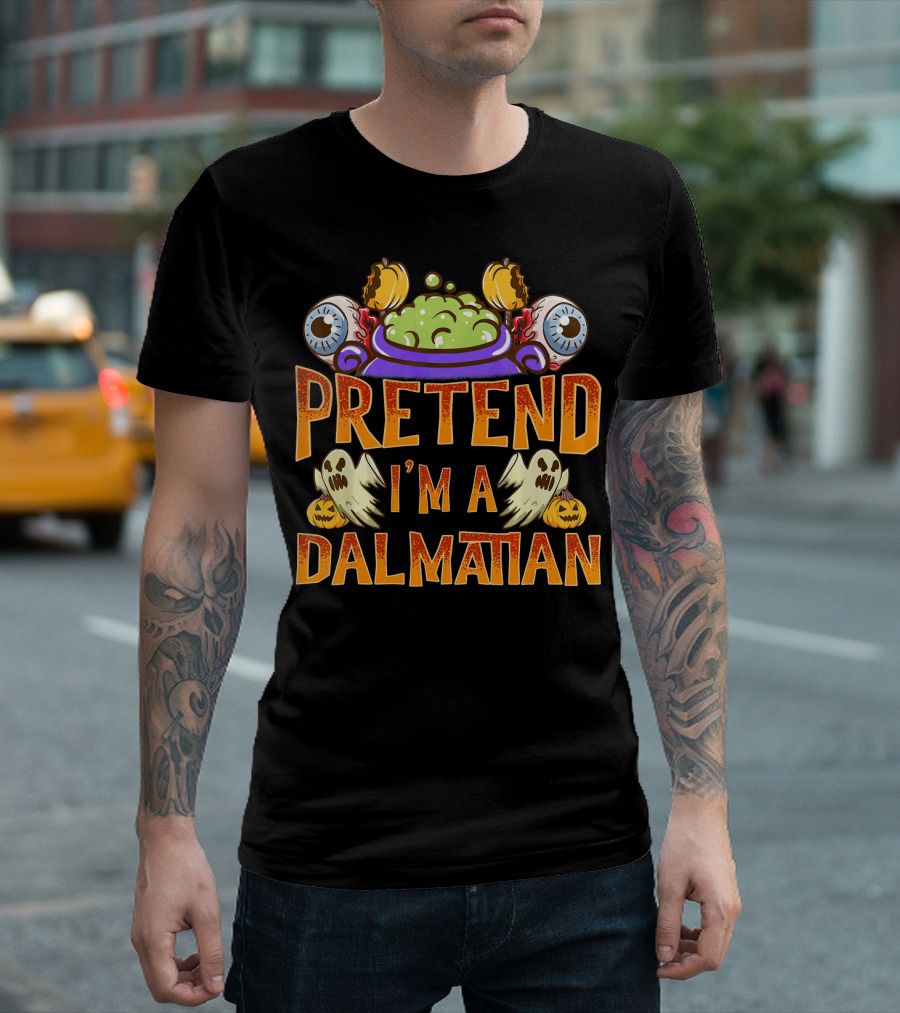 Halloween Pretend I'm A Dalmatian With Ghosts, Pumpkins, And Eyeballs Cauldron T-Shirt