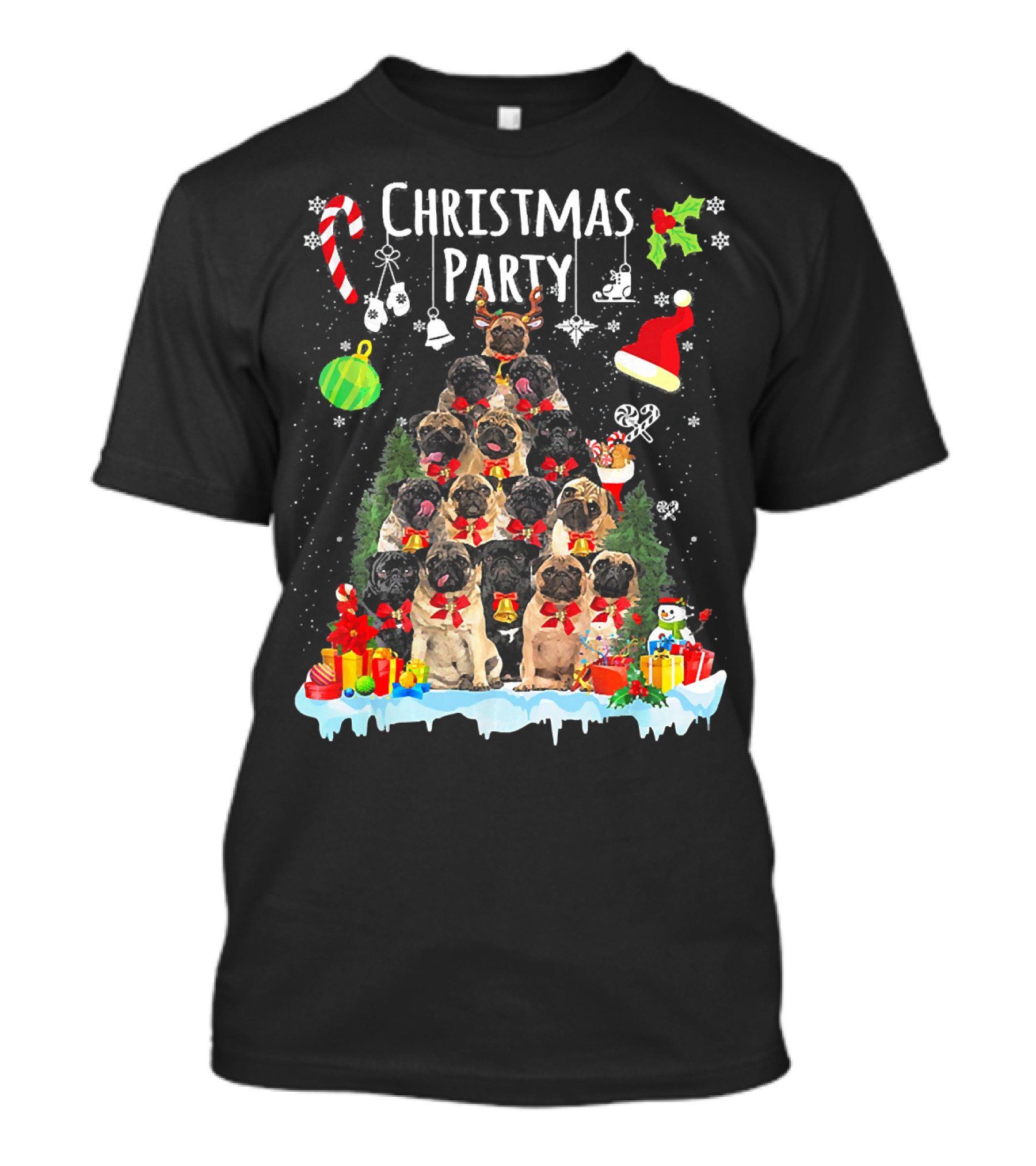 Pug Christmas Party Funny Xmas Dog Costume Pugs In Tree Holiday Gifts T-Shirt