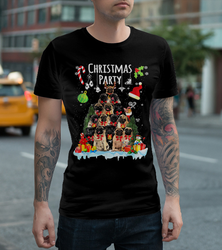 Pug Christmas Party Funny Xmas Dog Costume Pugs In Tree Holiday Gifts T-Shirt
