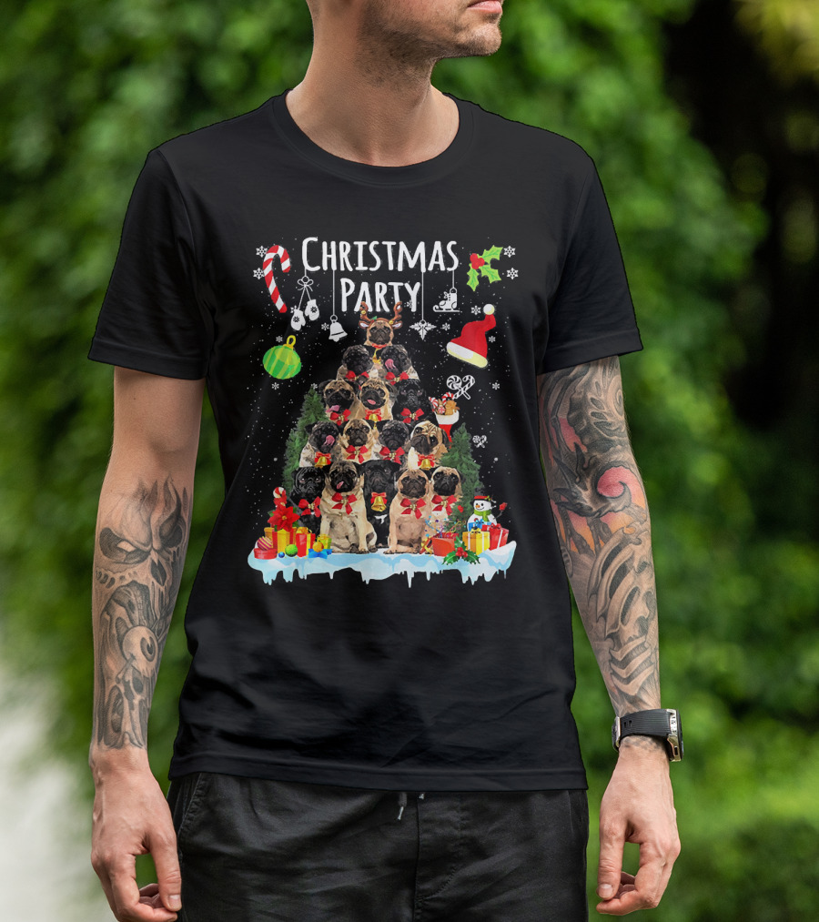 Pug Christmas Party Funny Xmas Dog Costume Pugs In Tree Holiday Gifts T-Shirt