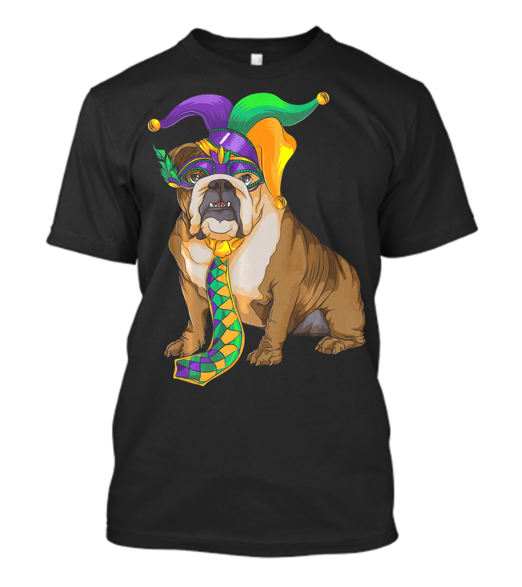 Mardi Gras English Bulldog Jester Hat And Mask Fat Tuesday T-Shirt