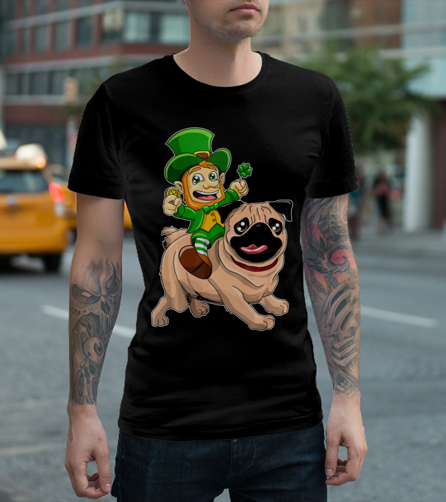 Leprechaun Riding Pug St Patricks Day Ga T-Shirt