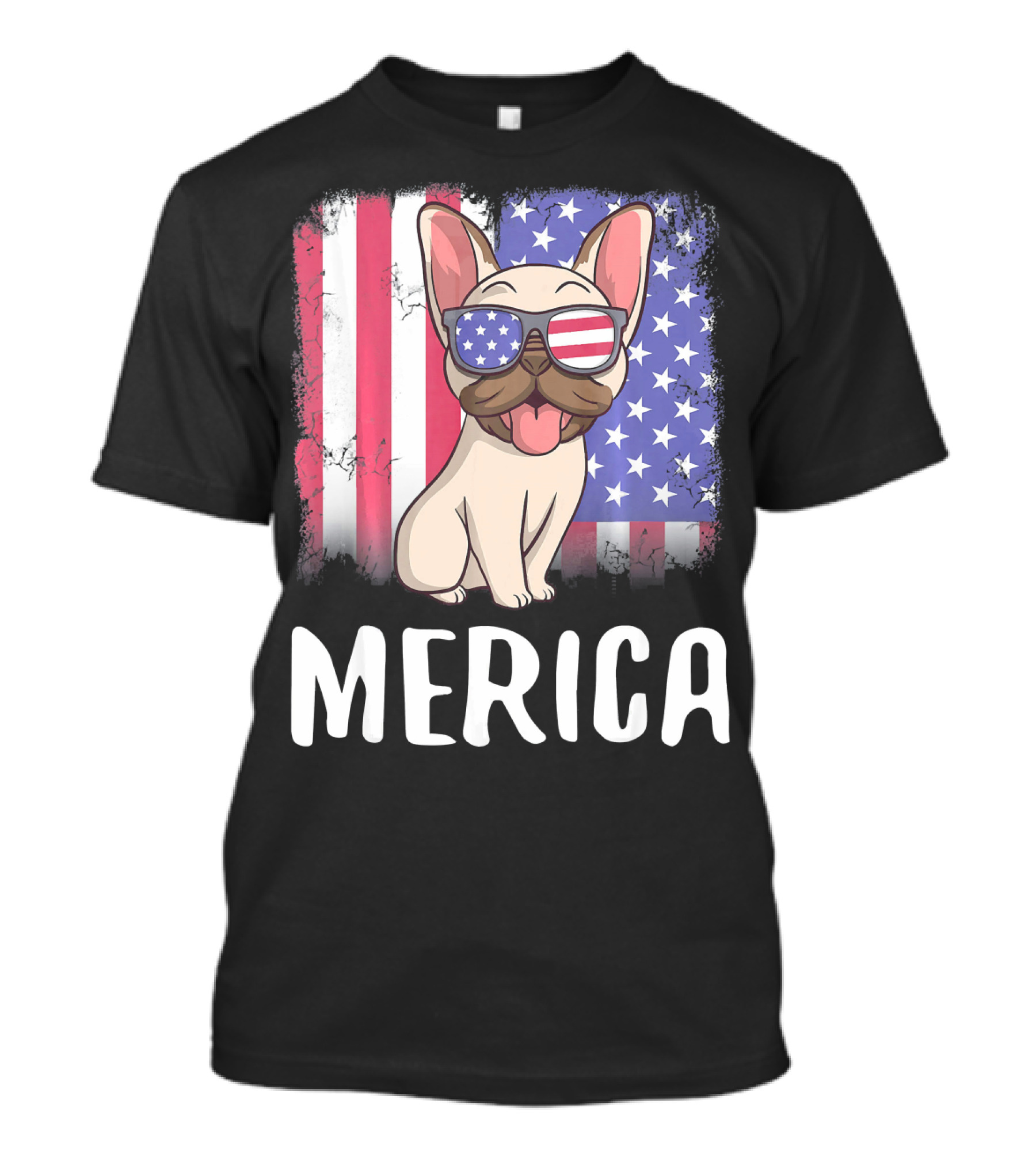 Merica French Bulldog Dog Frenchie Ameri With American Flag Sunglasses And Background T-Shirt