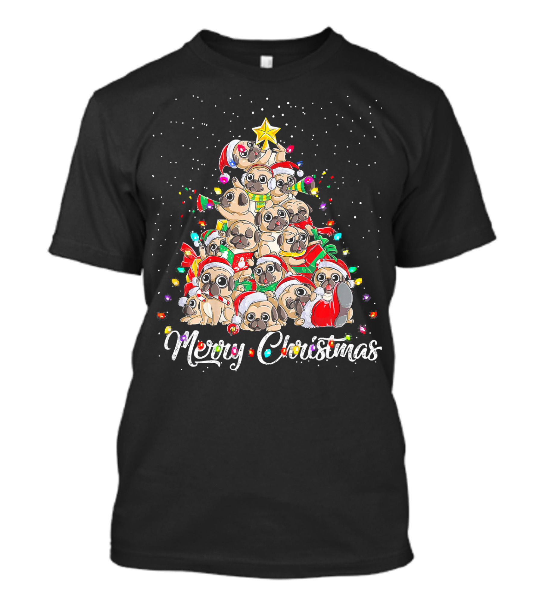 Merry Christmas Pug Lovers Funny Christmas Tree T-Shirt